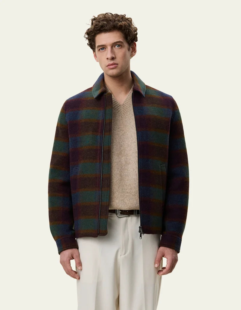 Check Wool Zipper Coach Jacket - Rosin Green