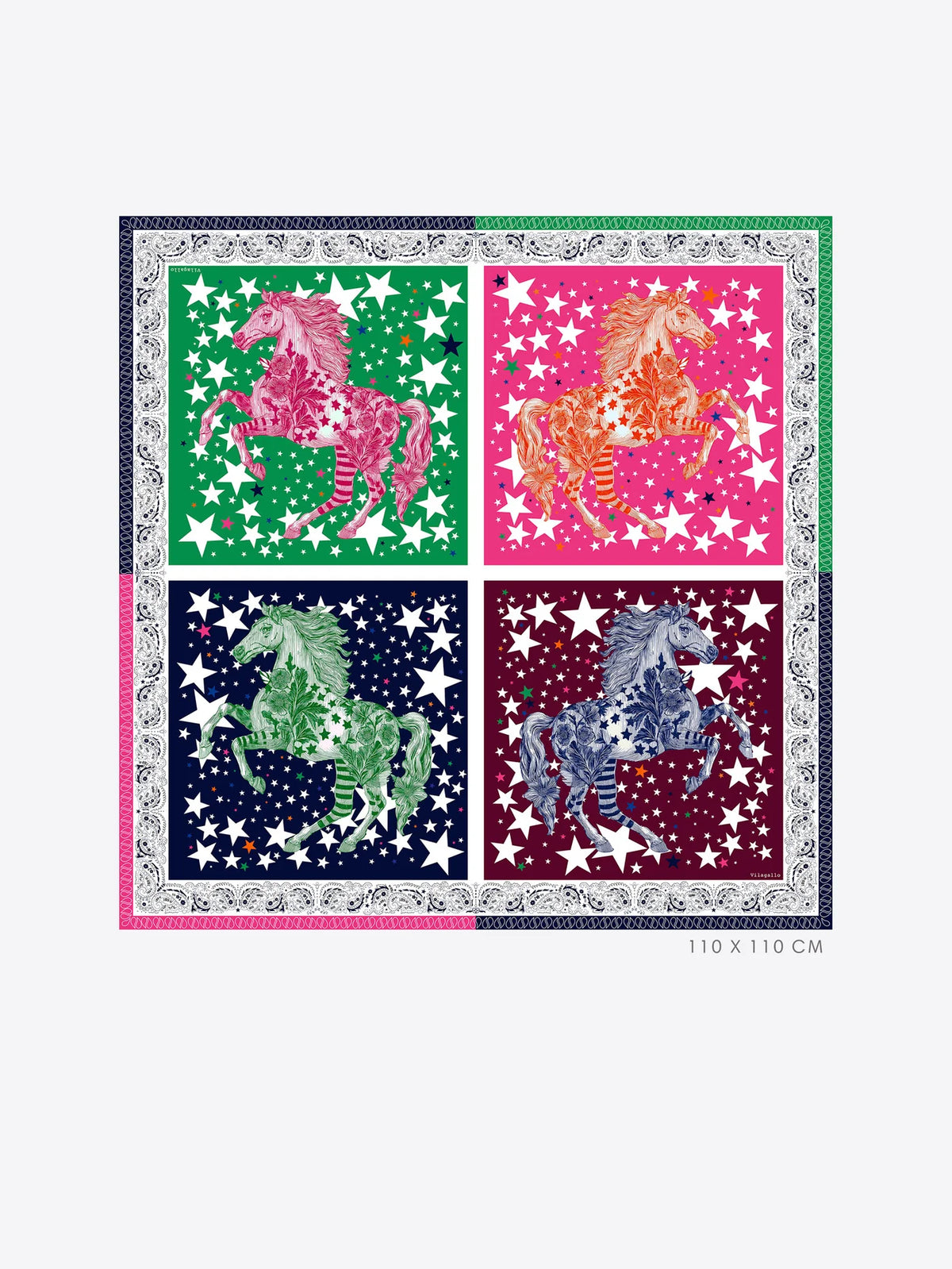 Multicolor Horses Silk Scarf