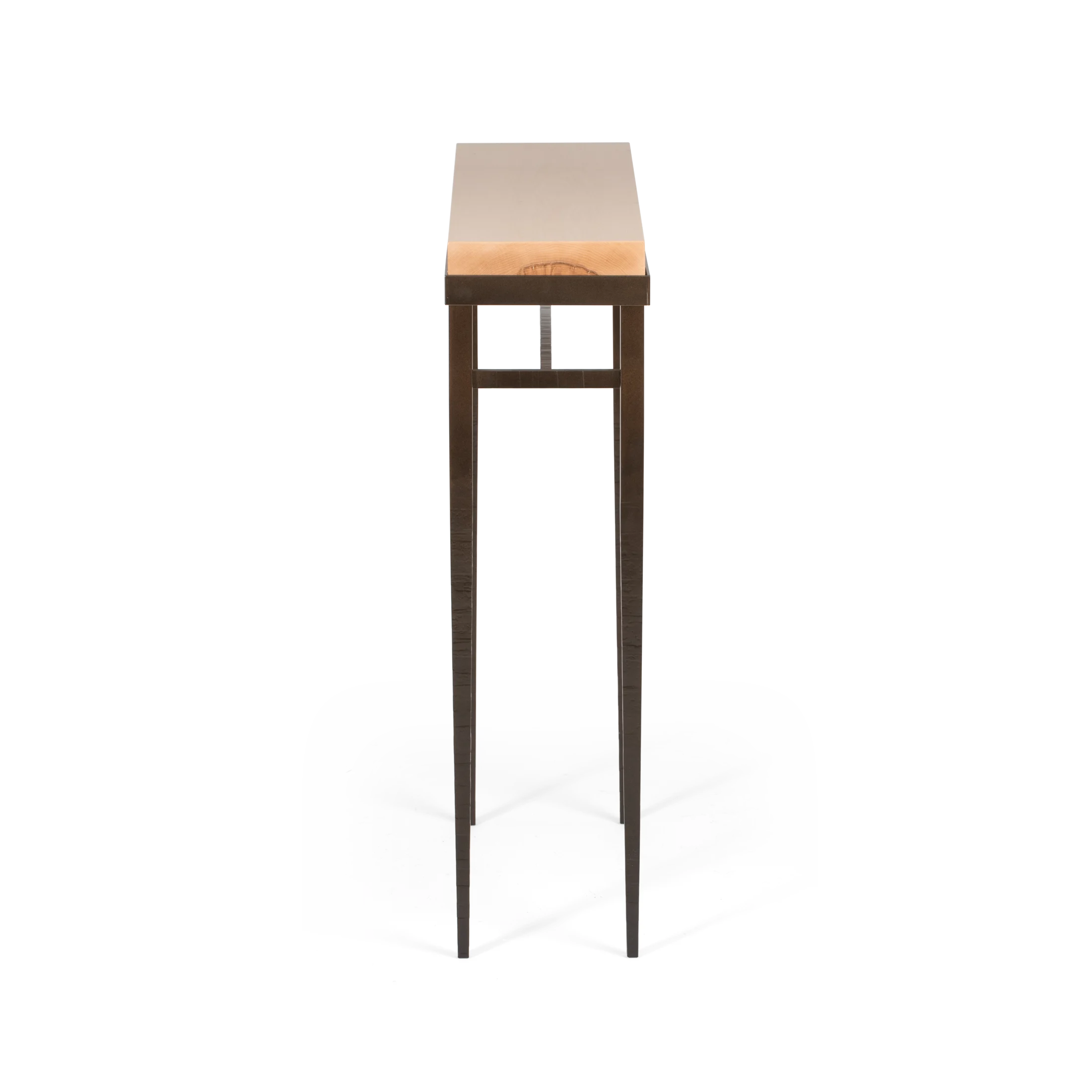 The smallest console table in the Wick Collection, the Wick 30" Console features a 1.5" thick, solid Vermont maple wood top. The maple wood top fits securely, filling the console's narrow steel frame from edge-to-edge.