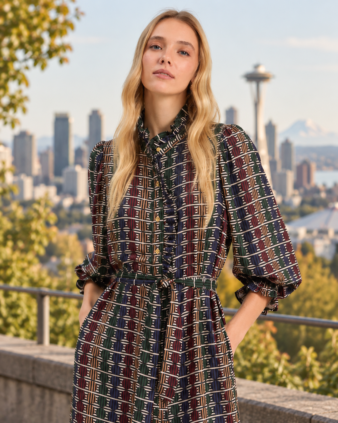 Geo Circle Stripe Midi Dress