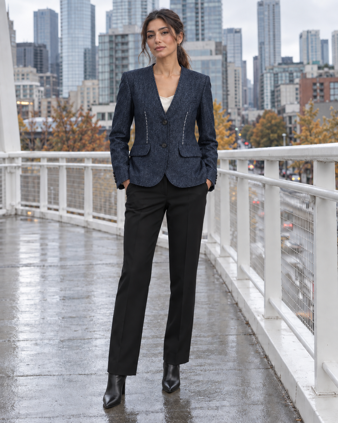Textured V-Neck Utility Blazer