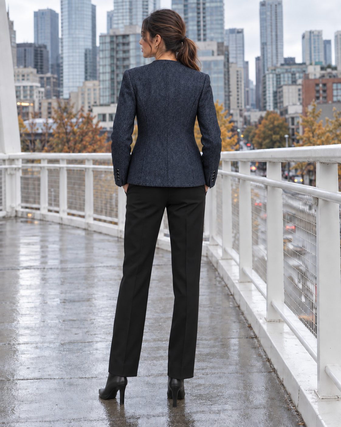 Textured V-Neck Utility Blazer