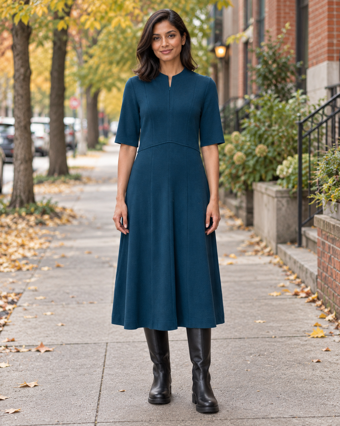 Knit Elbow Length Sleeves Dress