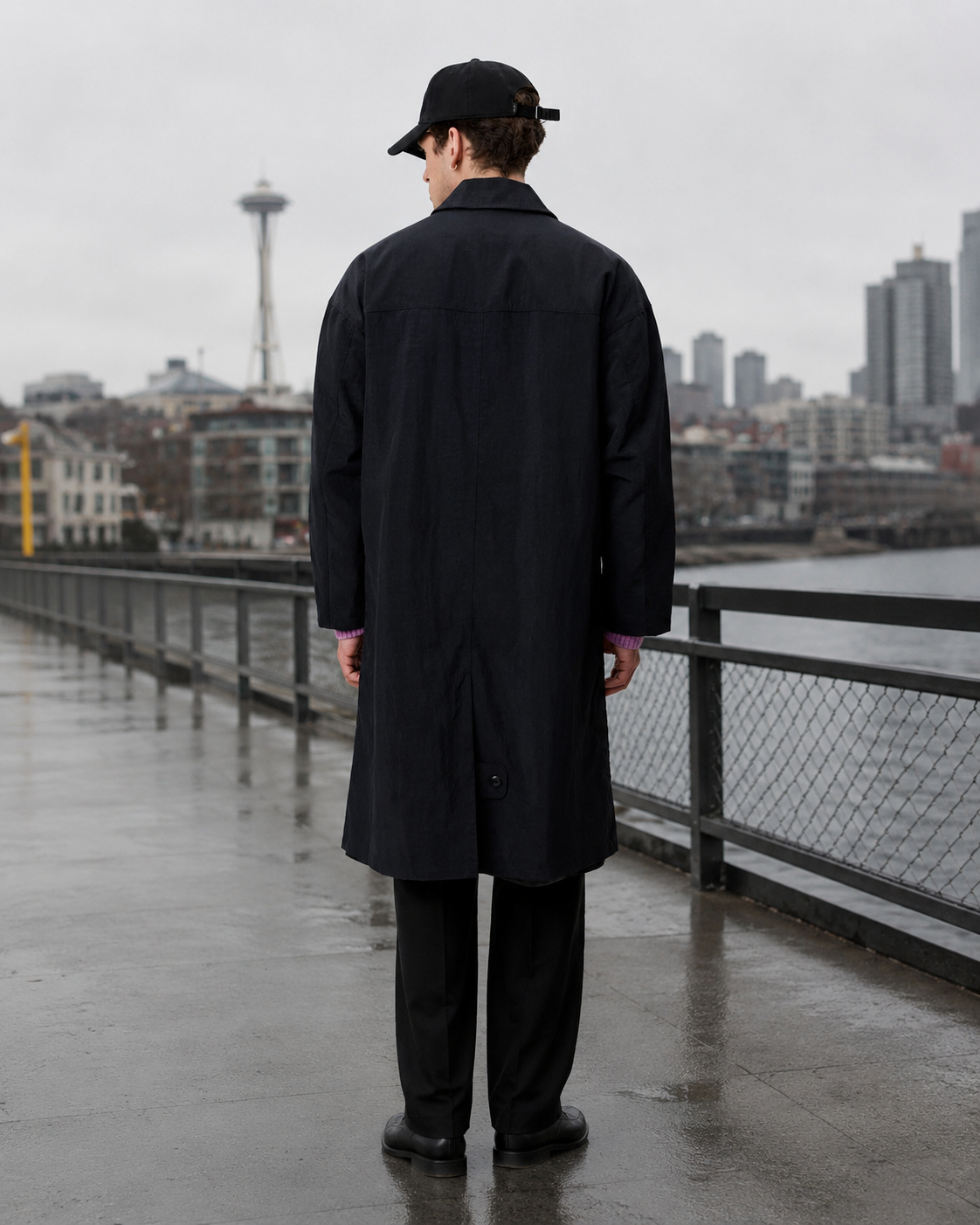 Shiny Long Coat - Black