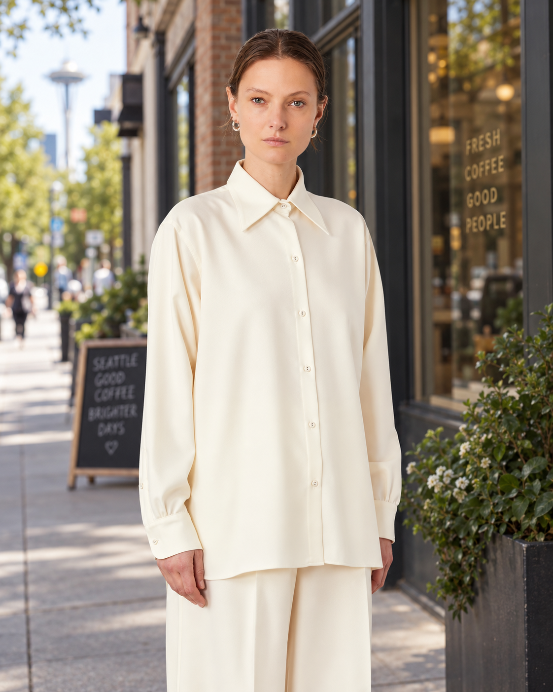 Auria Shirt Italian Wool Twill - Cream