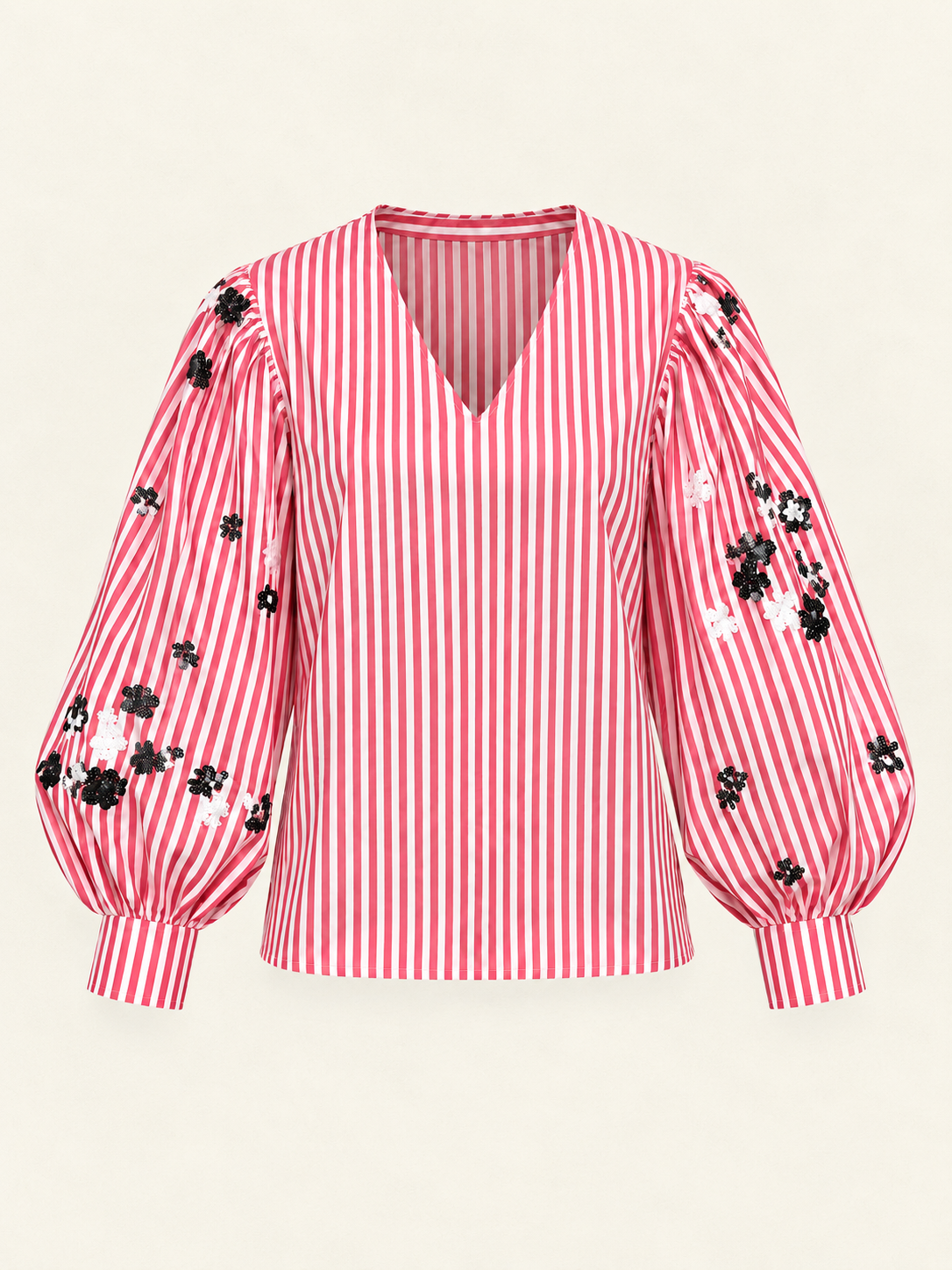Shirt with Bow, Stripes, Flowers, and Sequins