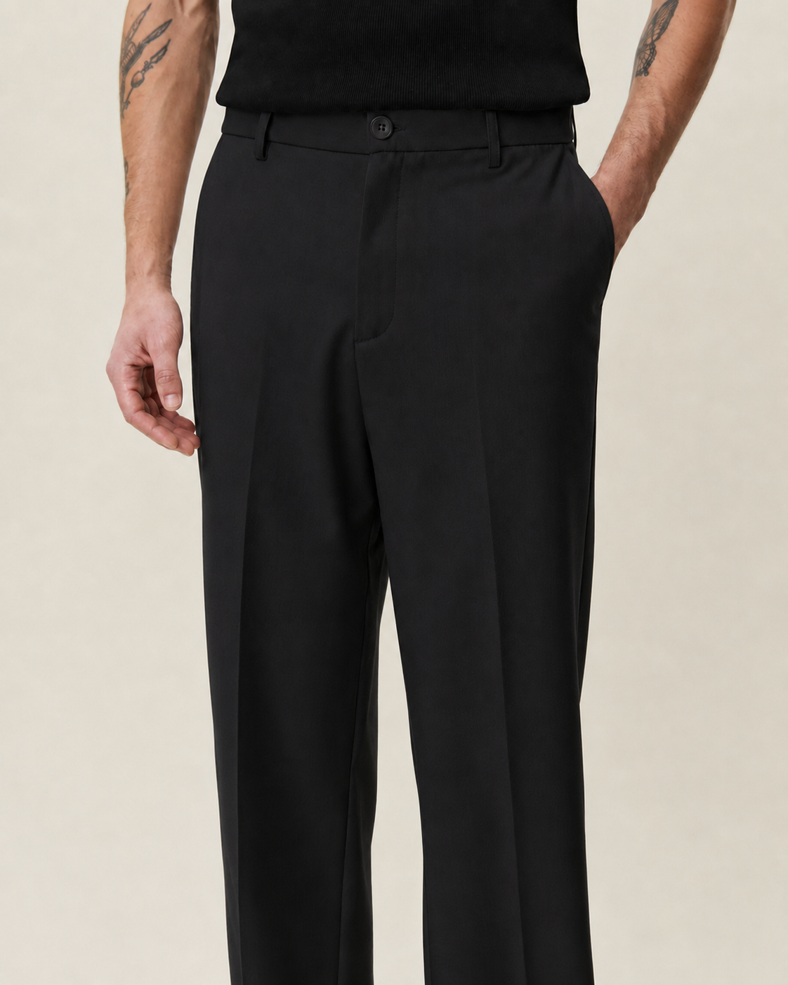 Brushed Twill Tailored Pants - Black
