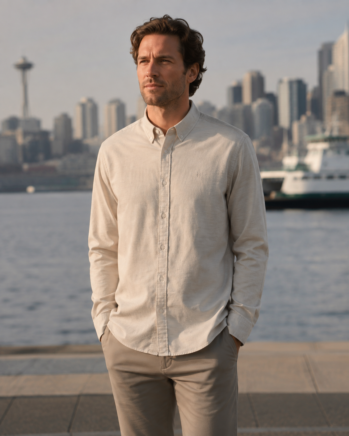 Soft Flannel Shirt - Oyster Gray White