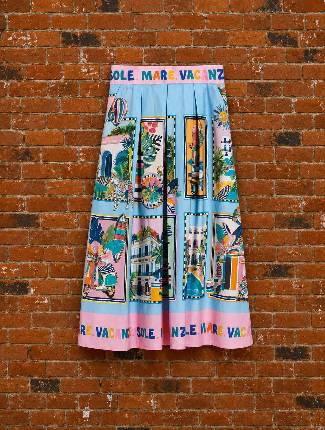 BLUE SKIRT WITH HOLIDAY PRINT