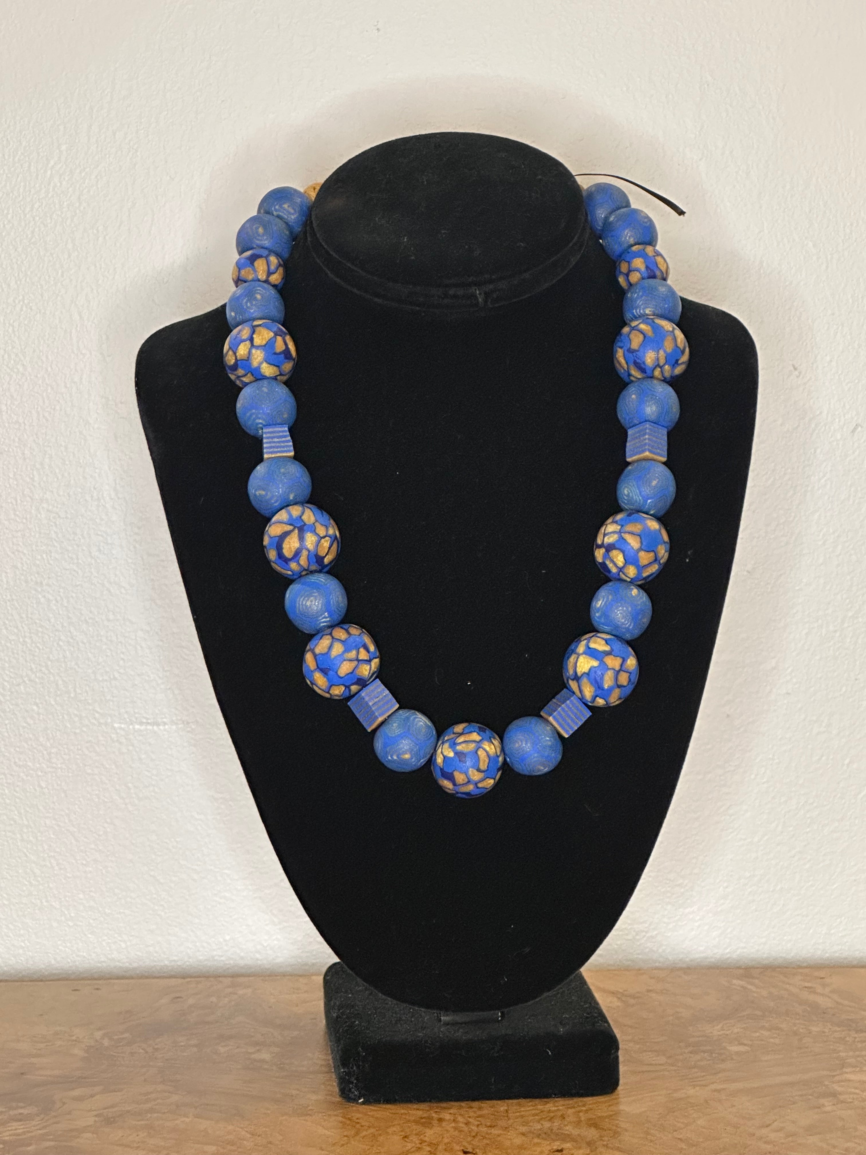 Royal Blue and Gold Bead Necklace
