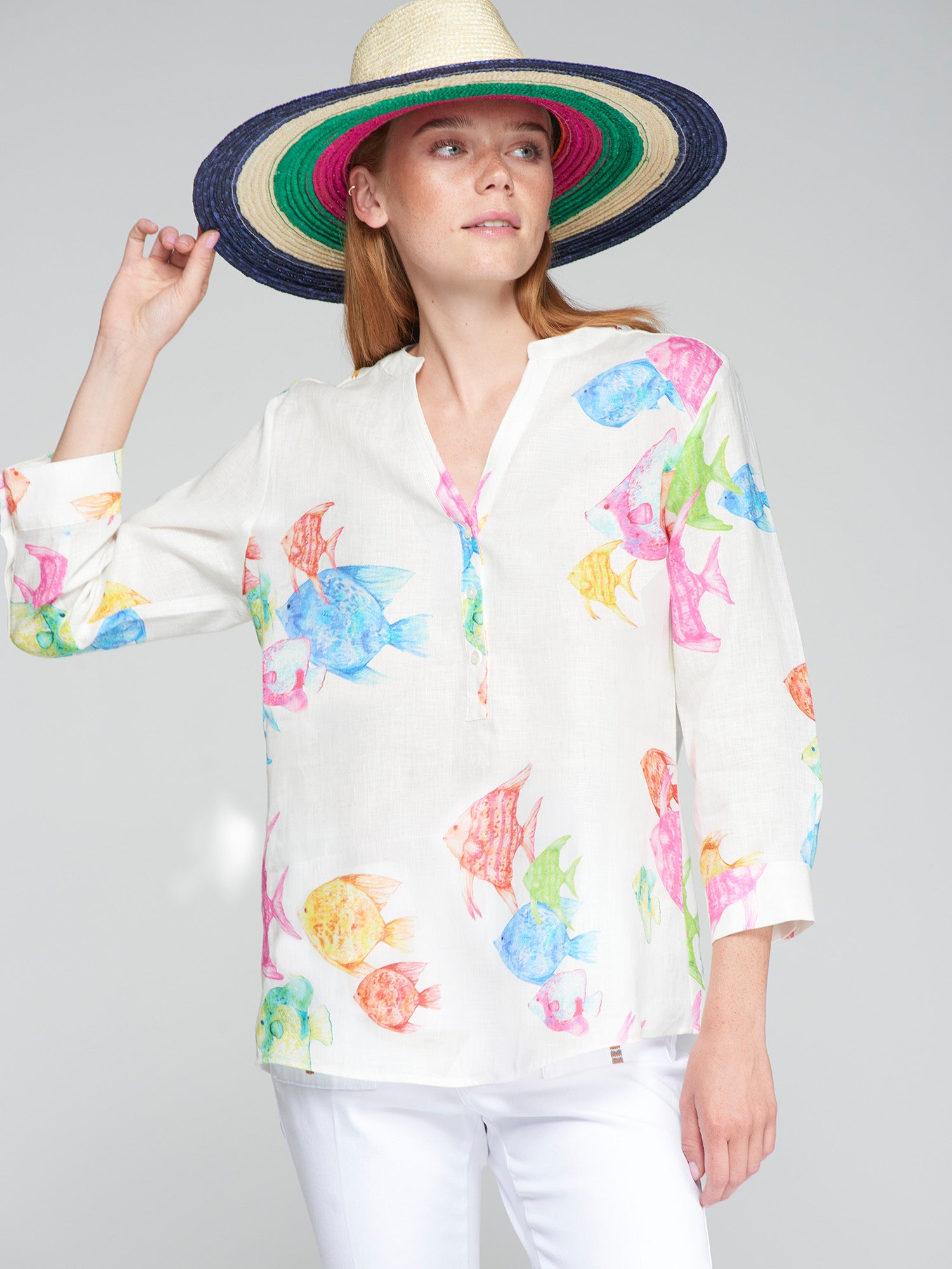 SHIRT CARLOTA FISH WATERCOLOR LINEN