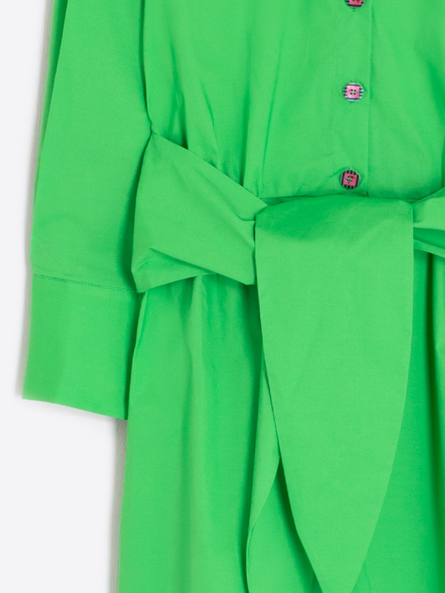 POPLIN GREEN BOWE SHIRT DRESS