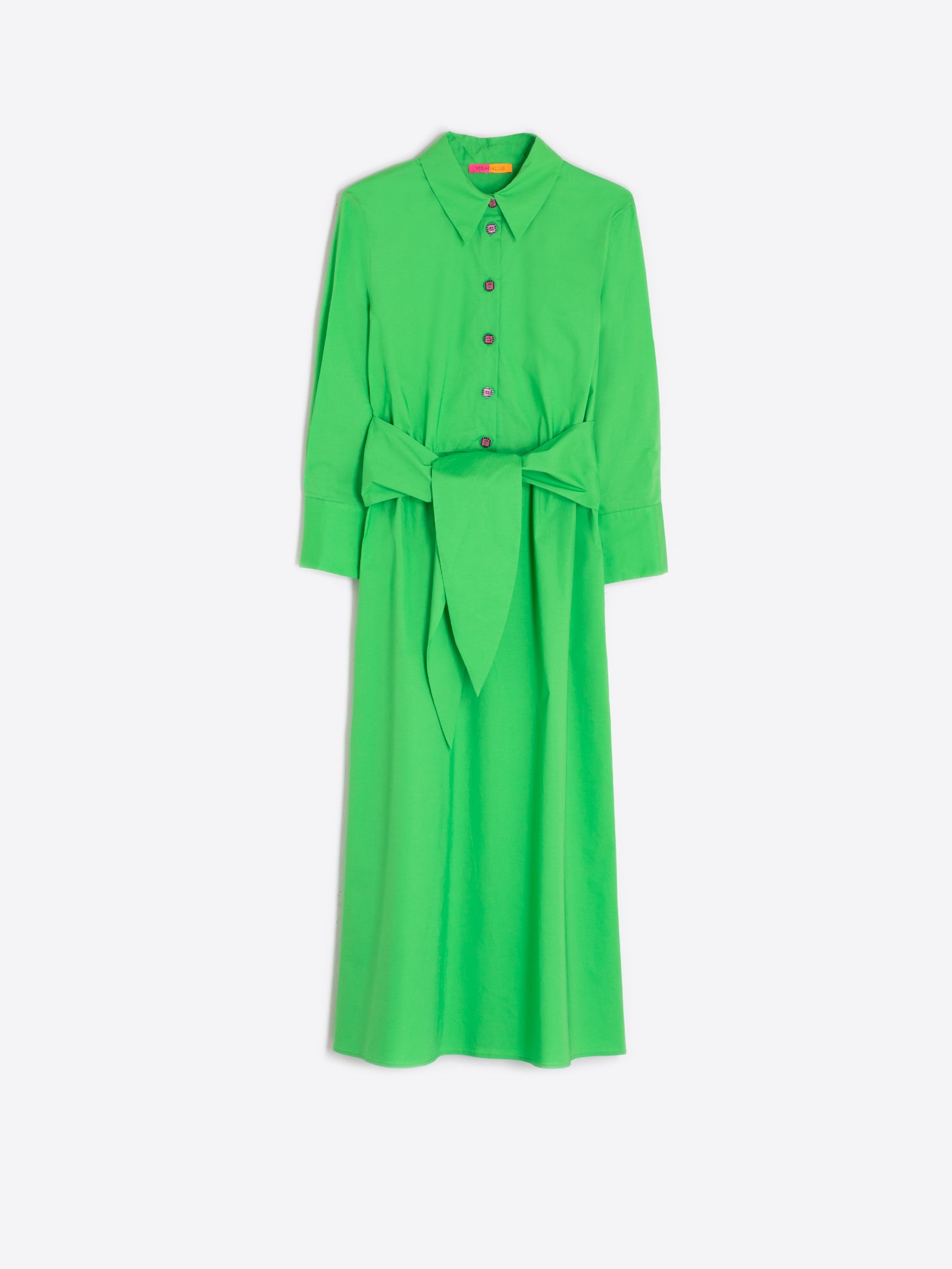 POPLIN GREEN BOWE SHIRT DRESS