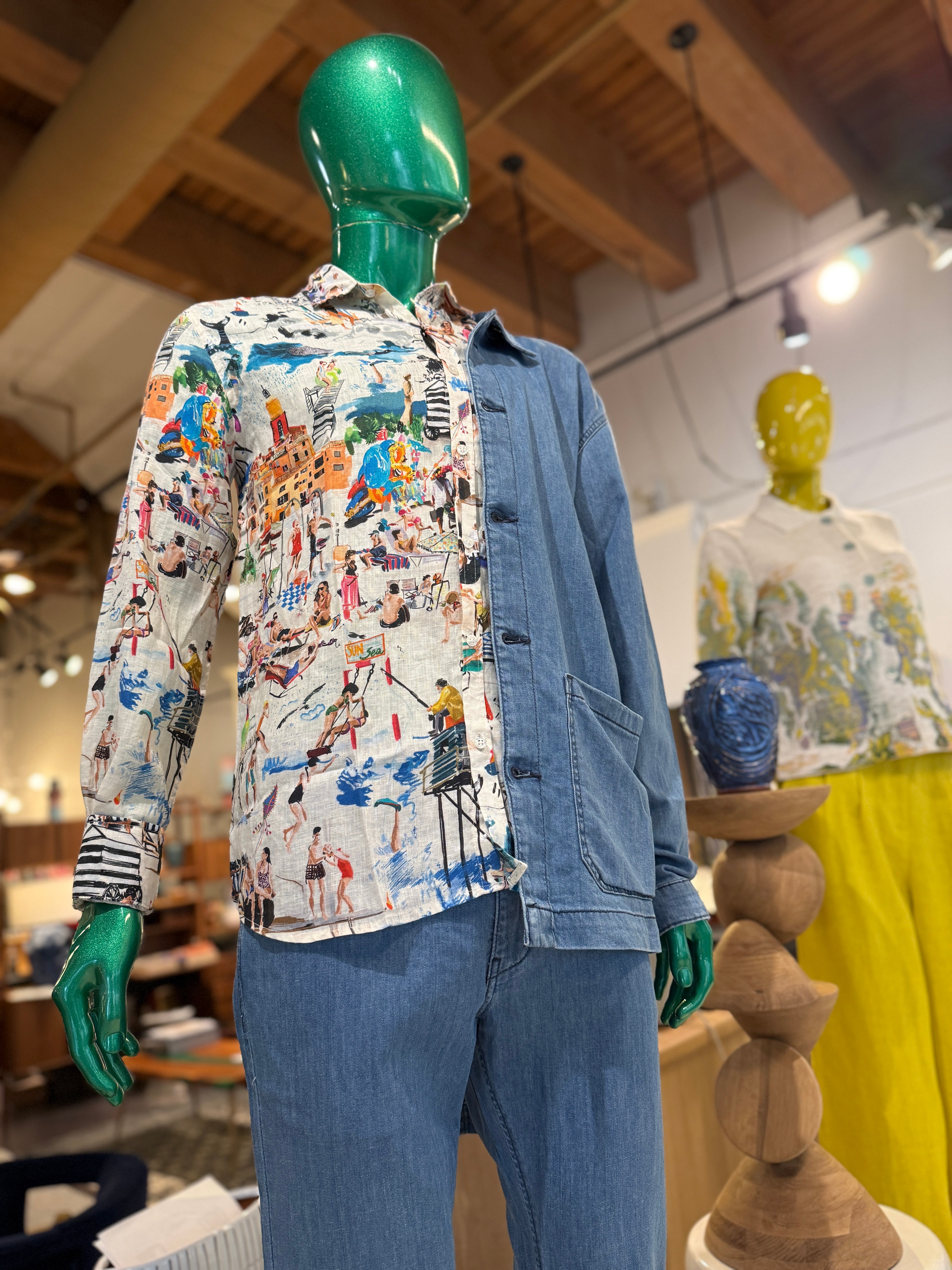 Playa - Linen shirt with ocean beach print