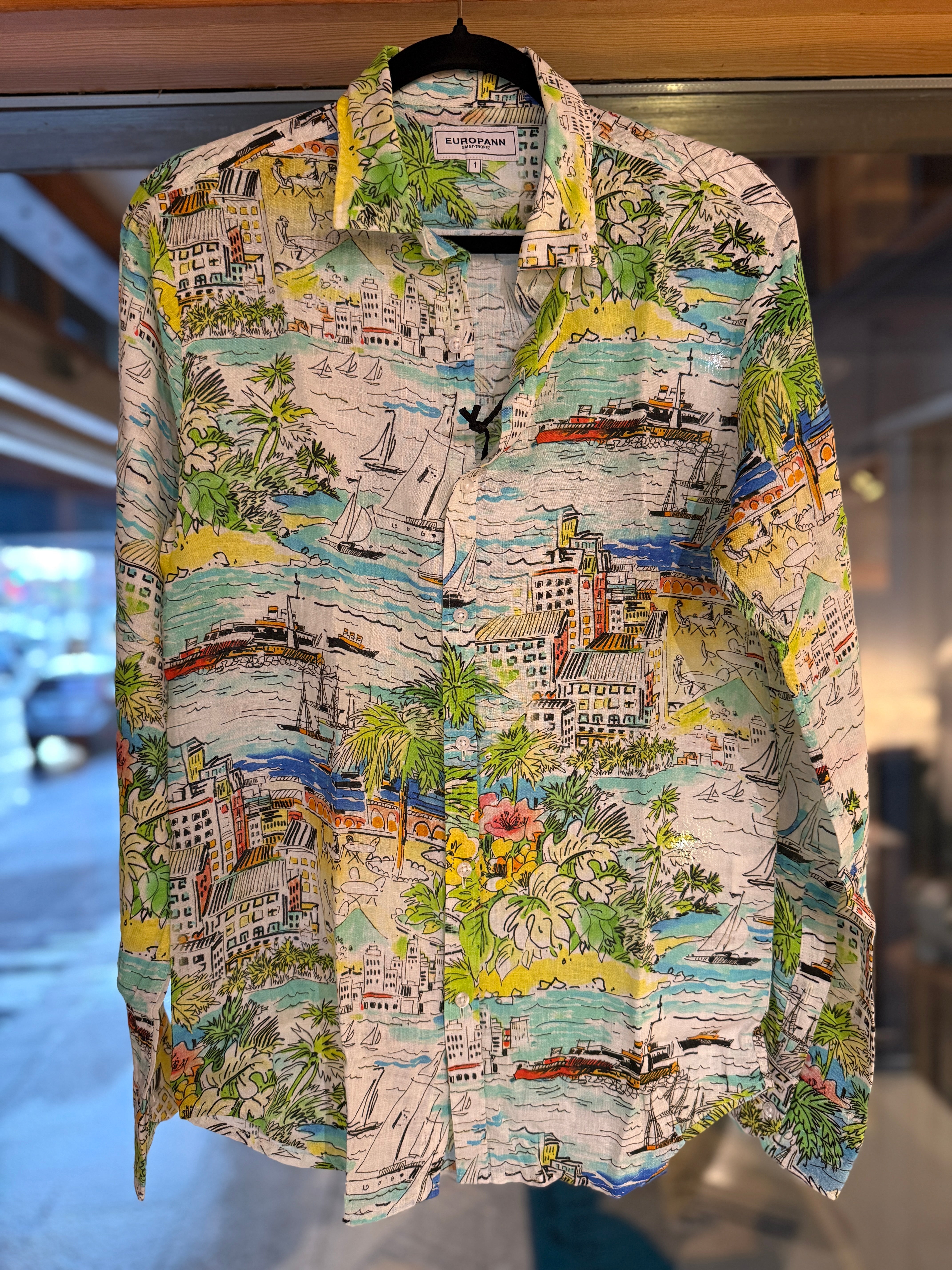 Porto - Linen shirt with Green tropical landscape print