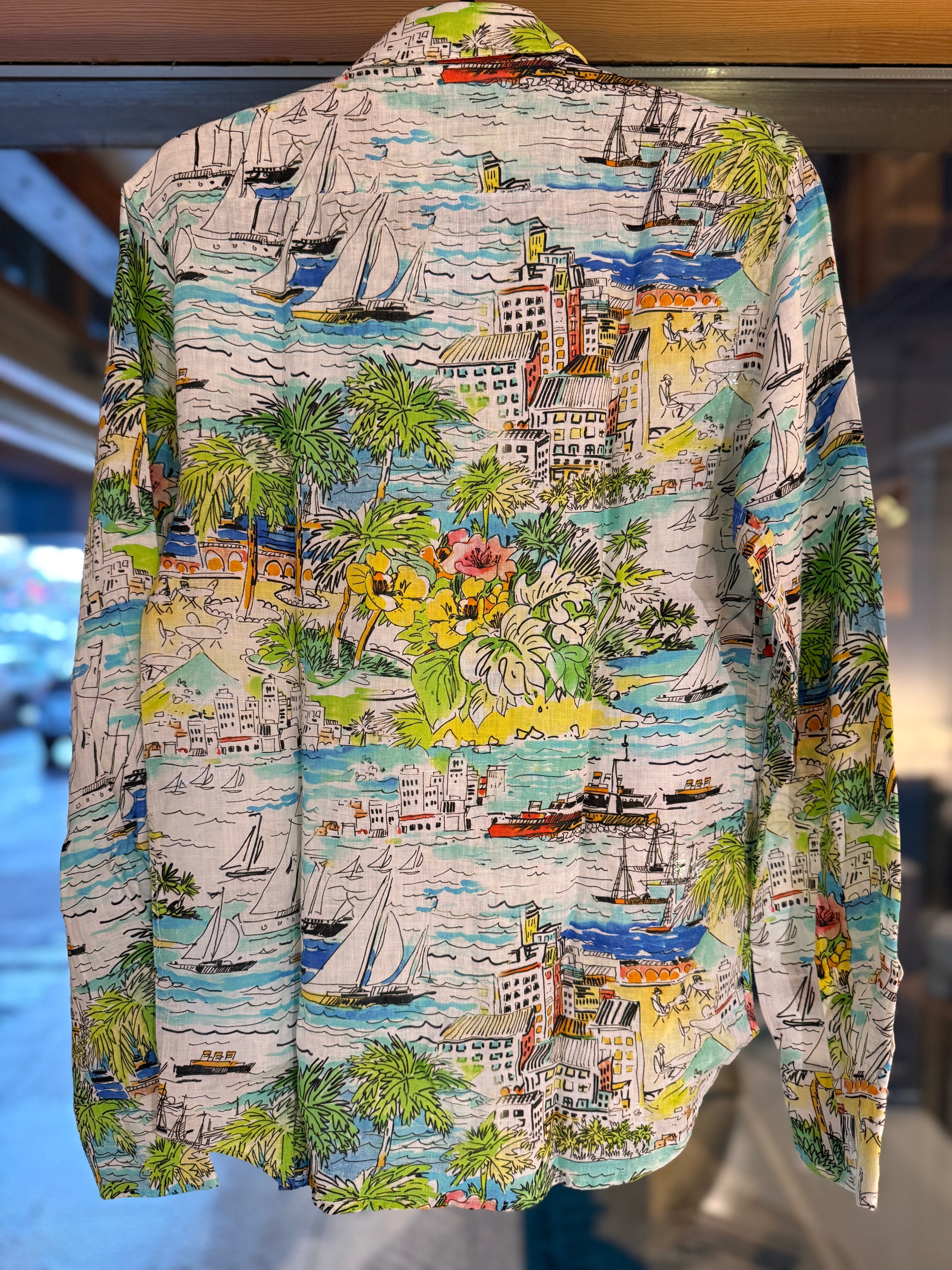 Porto - Linen shirt with Green tropical landscape print