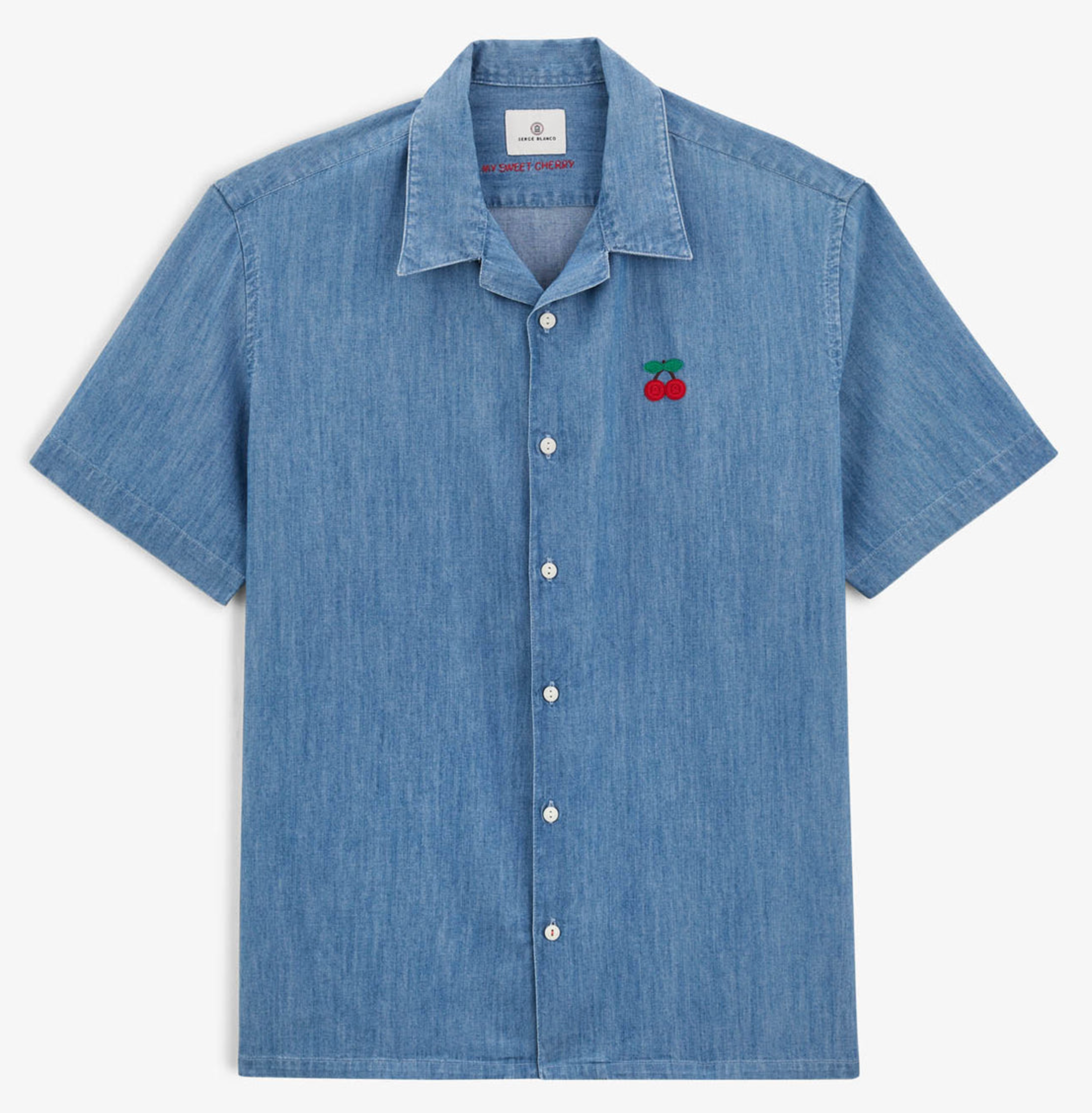 Caracas denim shirt with cherry embroidery