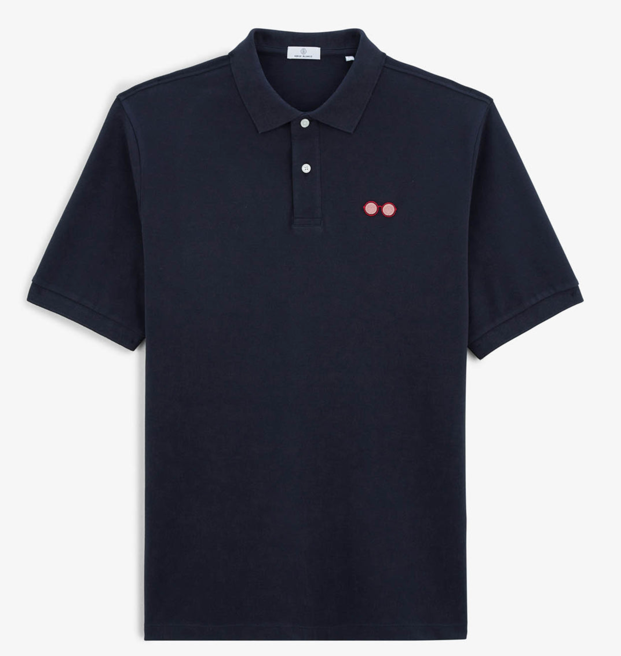 Ludwig pique polo shirt with dark navy glasses embroidery
