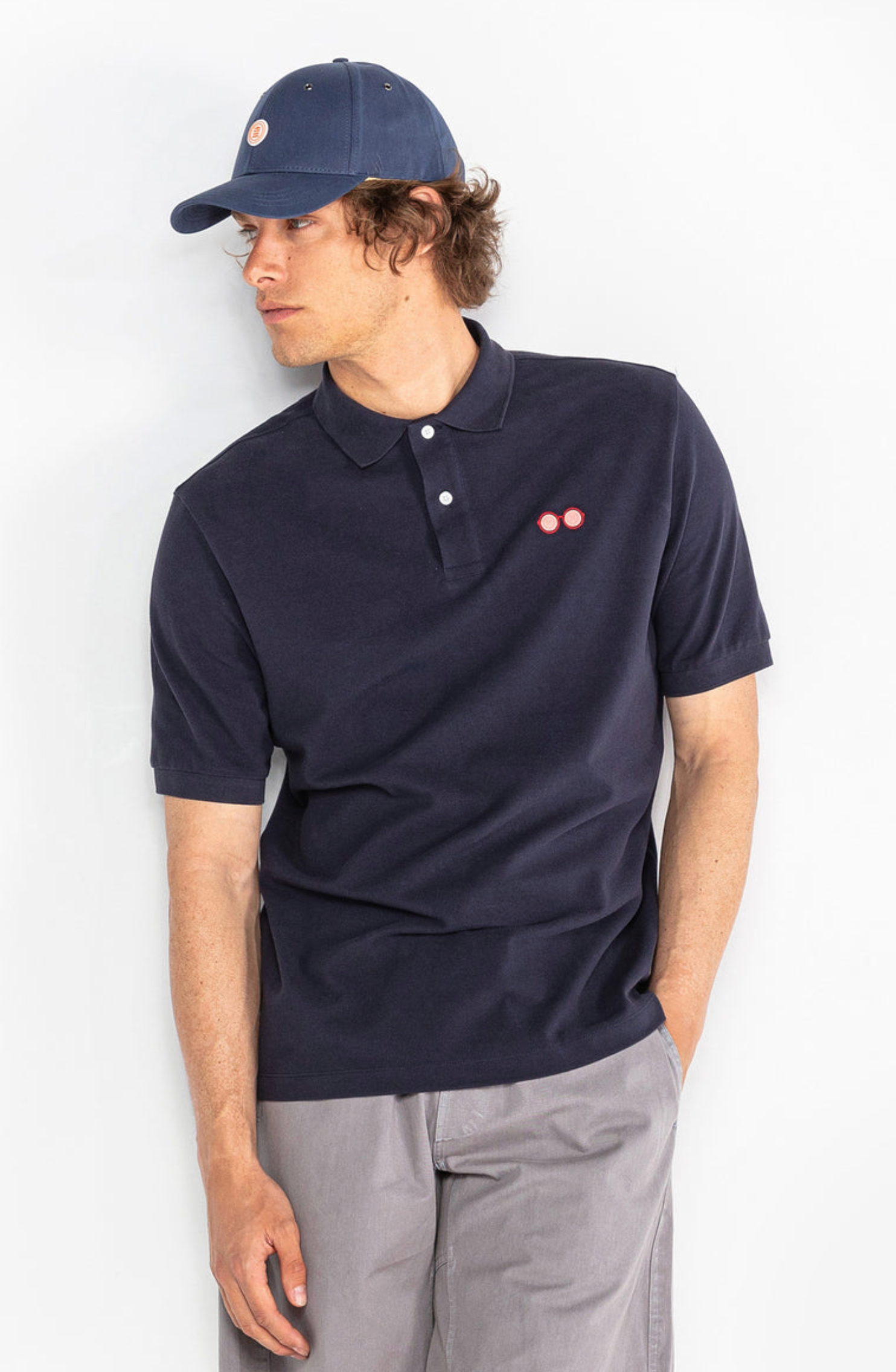 Ludwig pique polo shirt with dark navy glasses embroidery