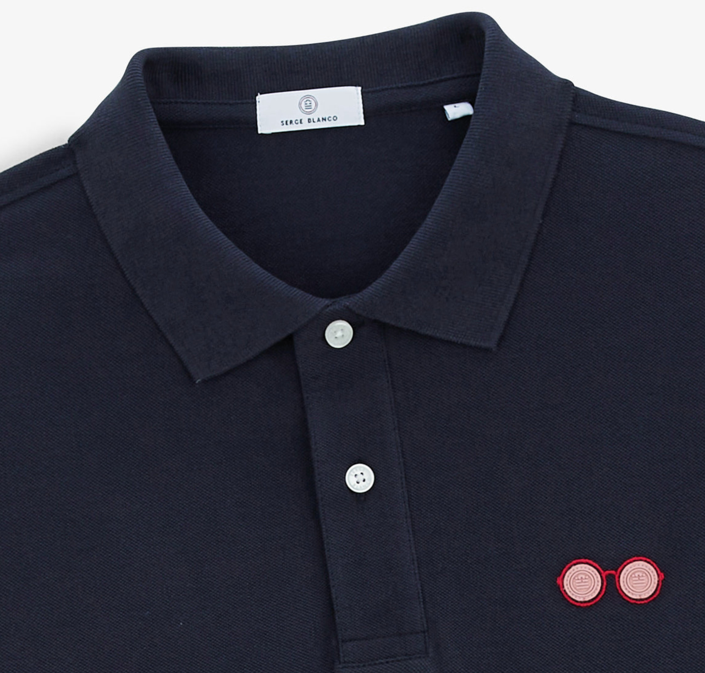 Ludwig pique polo shirt with dark navy glasses embroidery