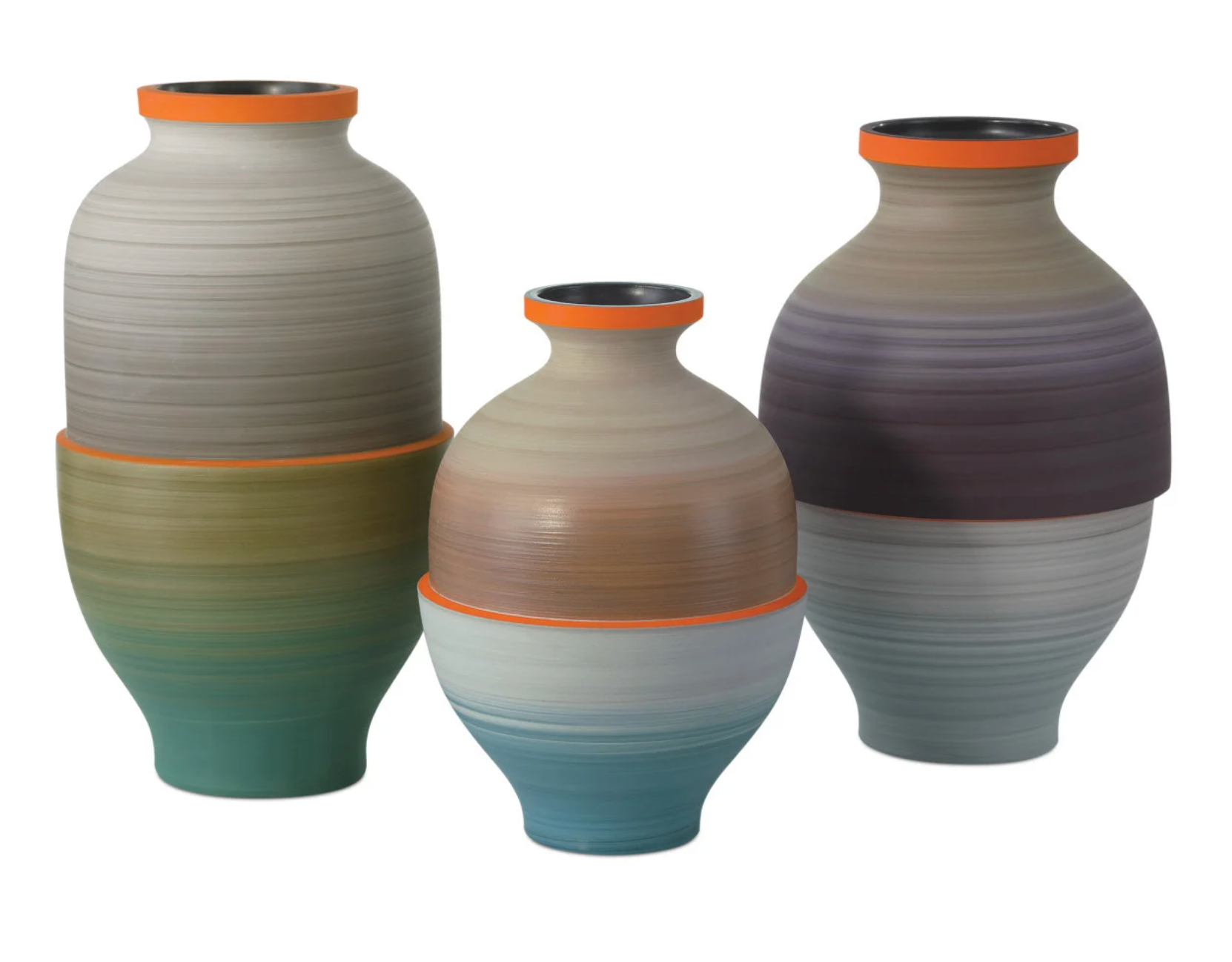 Happy 80's Gray, Beige, Orange & Blue Vase Set of 3