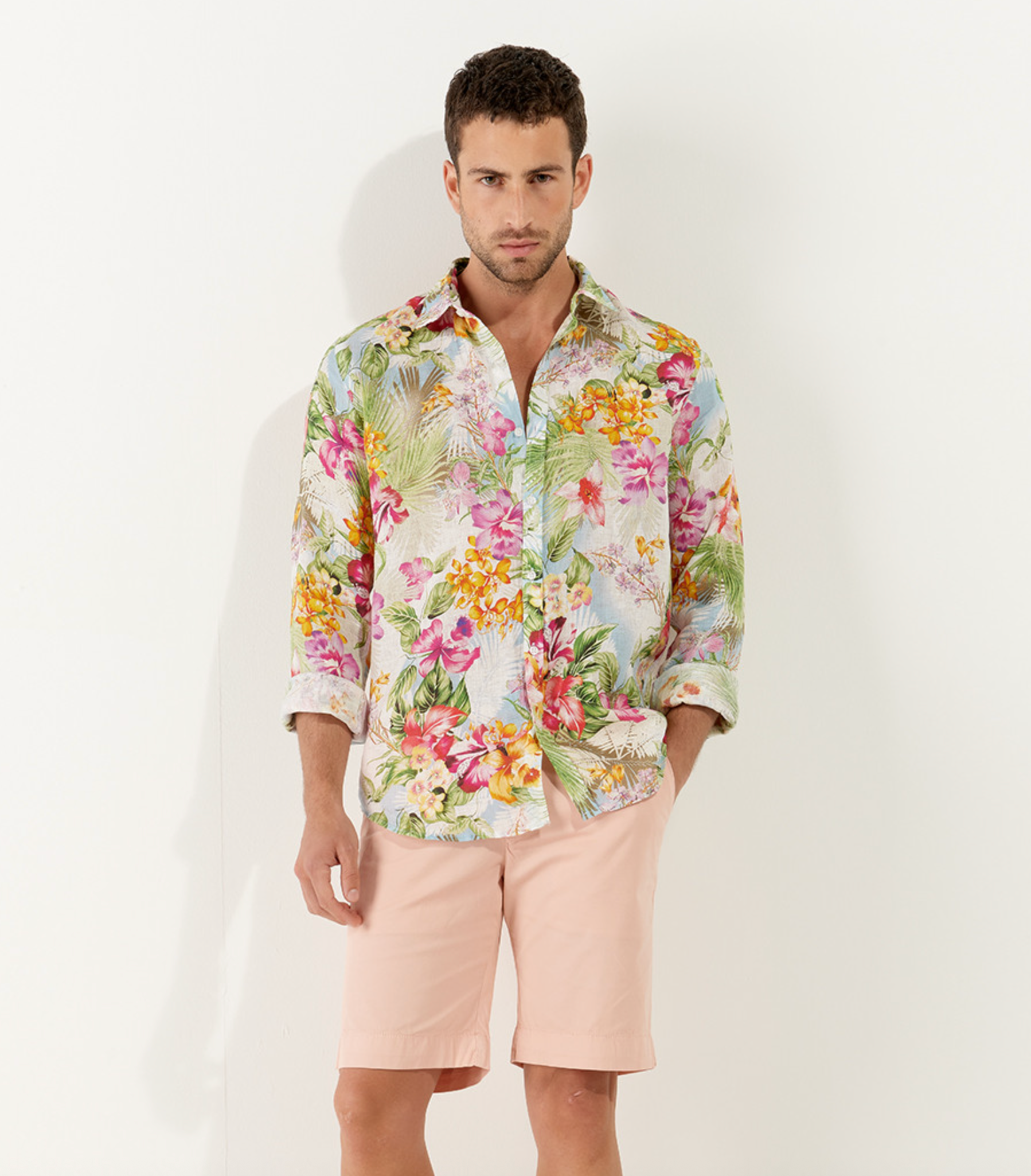 TEXAS - Pale color cotton slim-fit bermuda