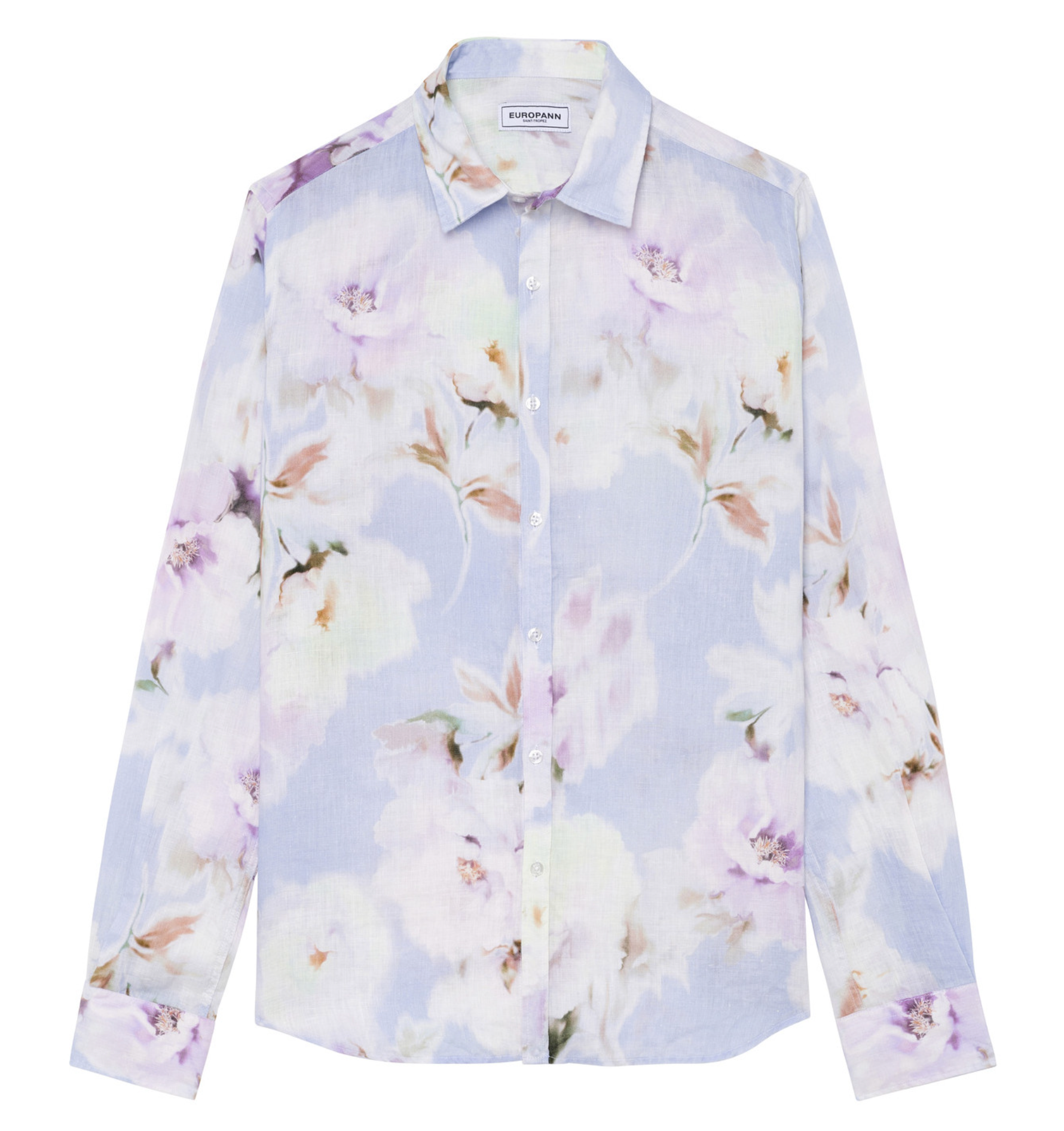 MALTA - Linen shirt with mauve flower print