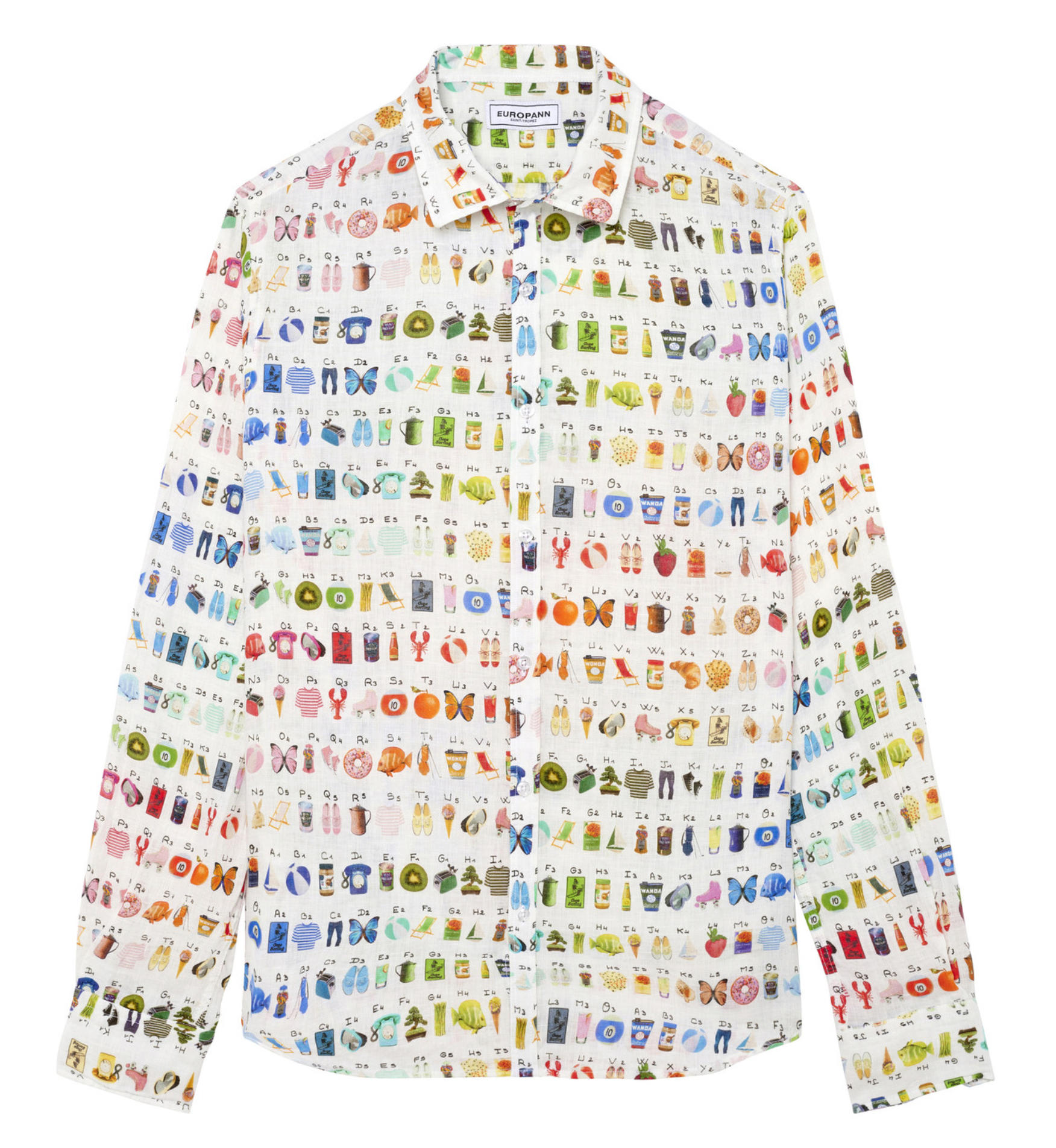 EVERY - Linen shirt with multicolored objects print