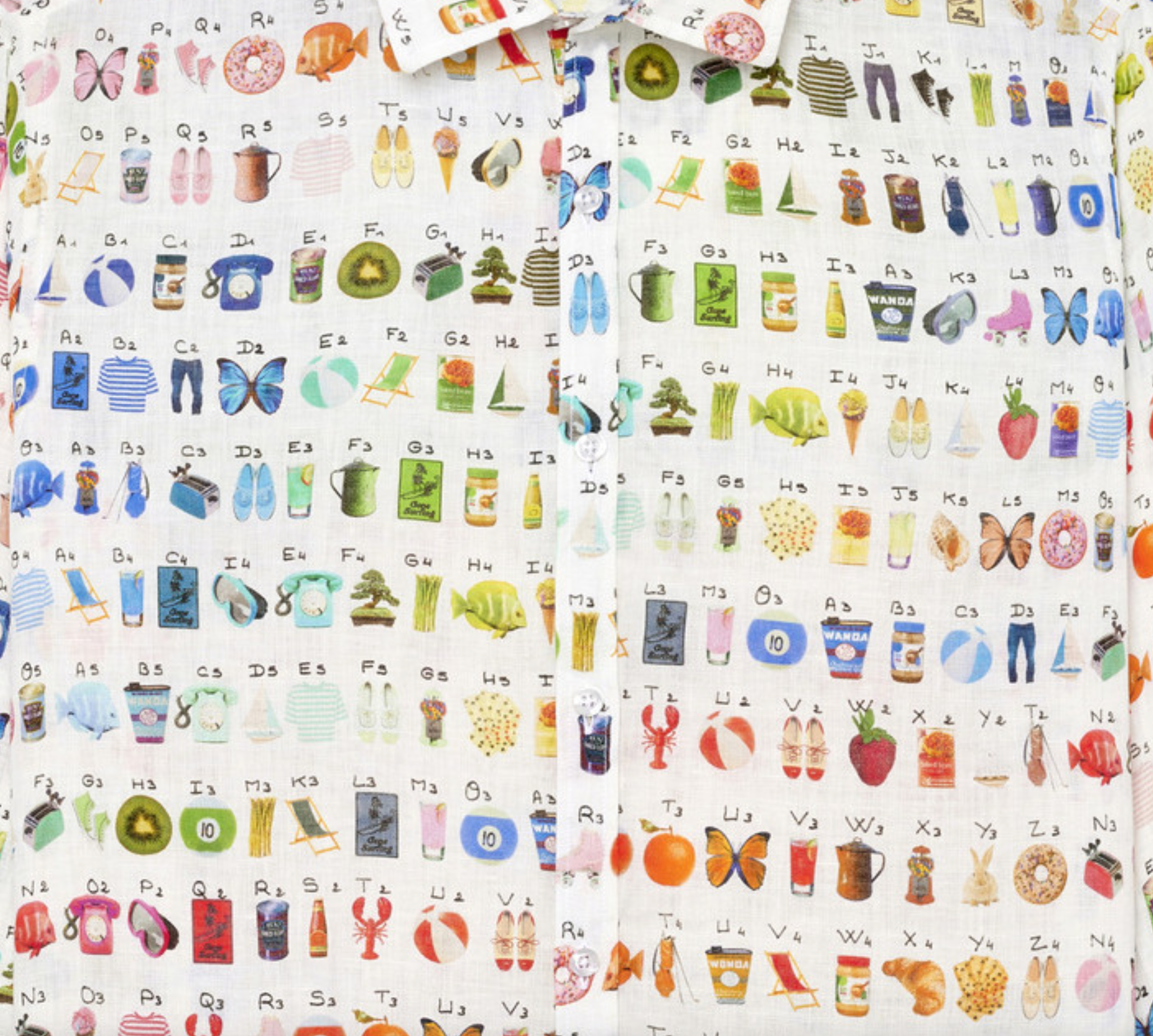 EVERY - Linen shirt with multicolored objects print