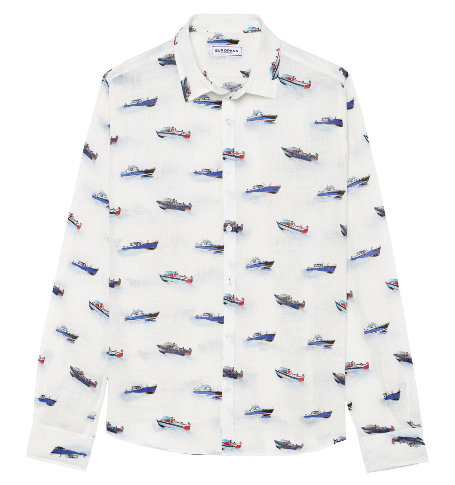 KEY - Linen shirt with ocean boats print