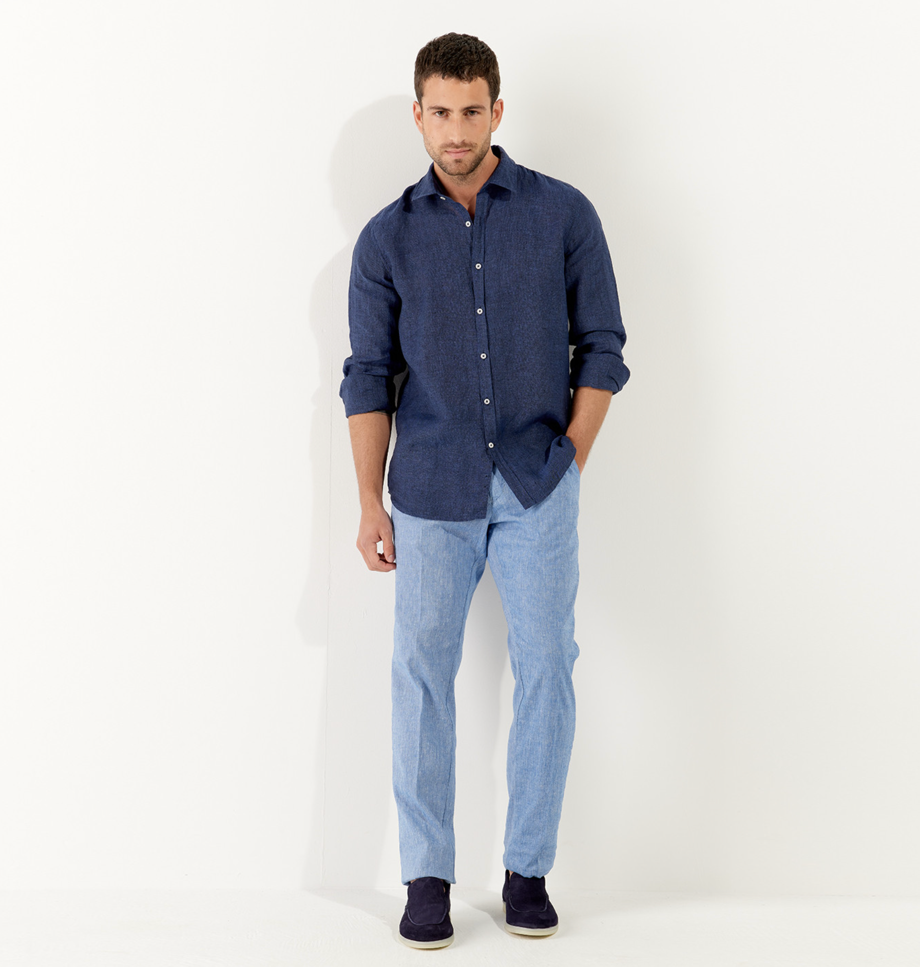 JONAS - Plain linen shirt ROI blue