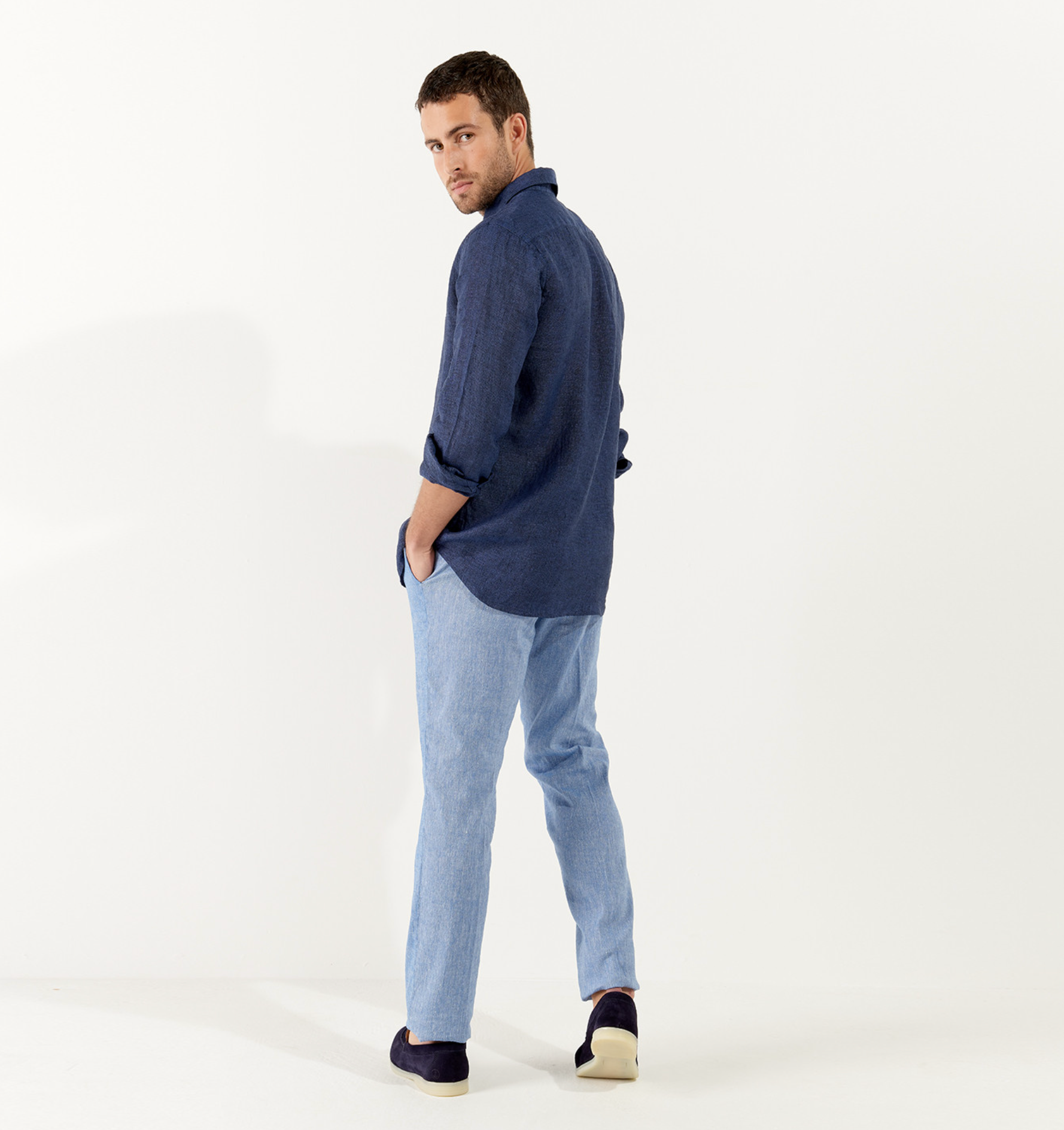 JONAS - Plain linen shirt ROI blue