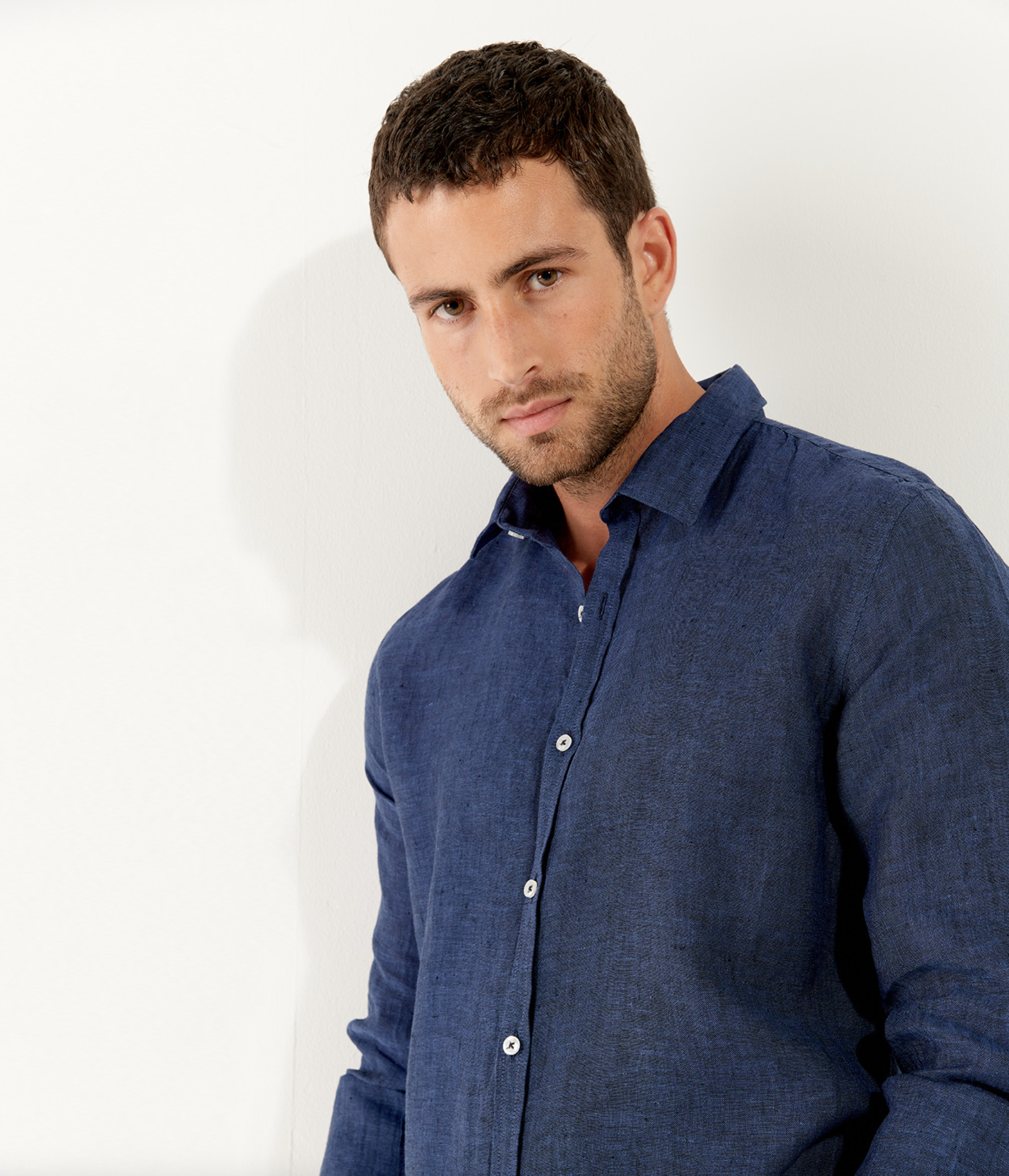 JONAS - Plain linen shirt ROI blue