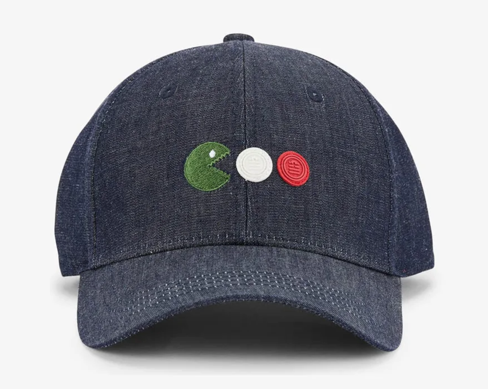 Chambray cap with arcade embroidery in denim blue