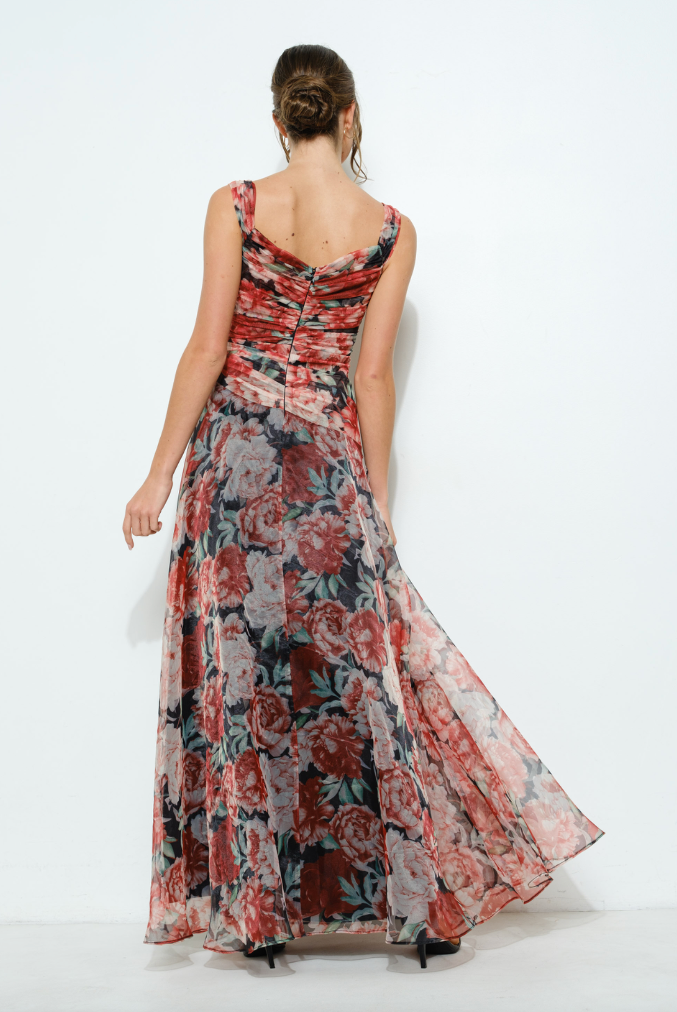 Floral Applique Shoulder Chiffon Maxi Dress