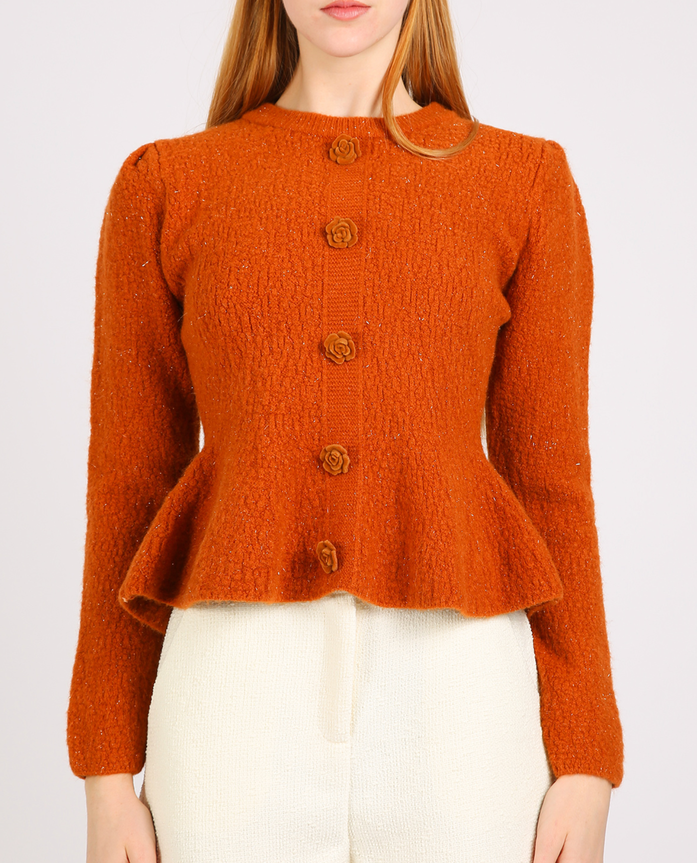 Floral Applique Ribbed Knit Puff Top PE2079