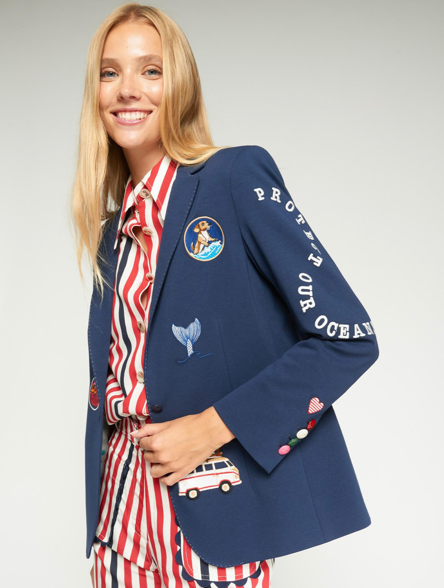 NAVY BLUE SURF EMBROIDERED JACKET