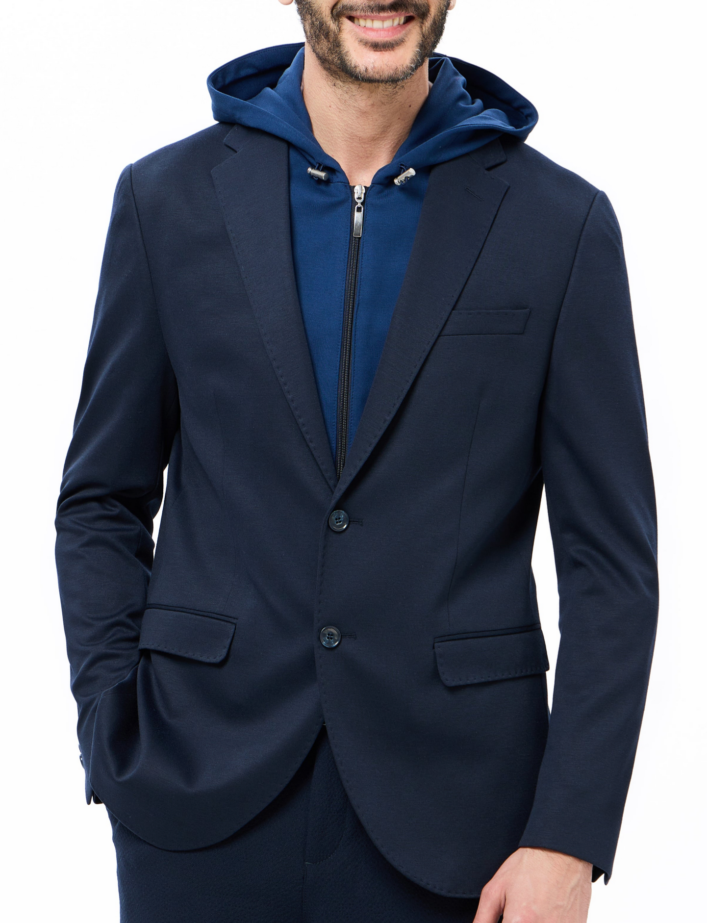 Knit Navy Sport Coat with Removable Hoodie