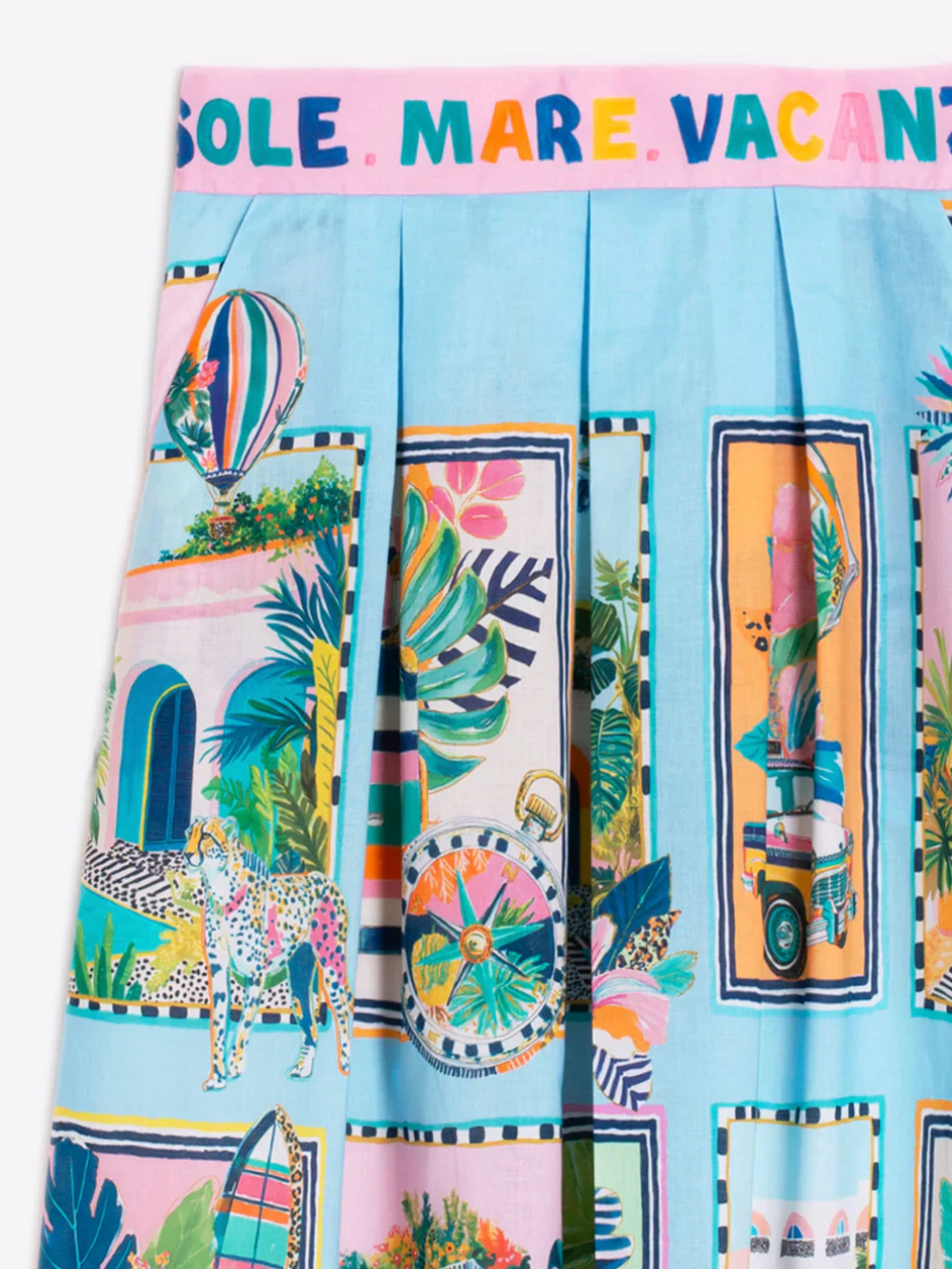 BLUE SKIRT WITH HOLIDAY PRINT