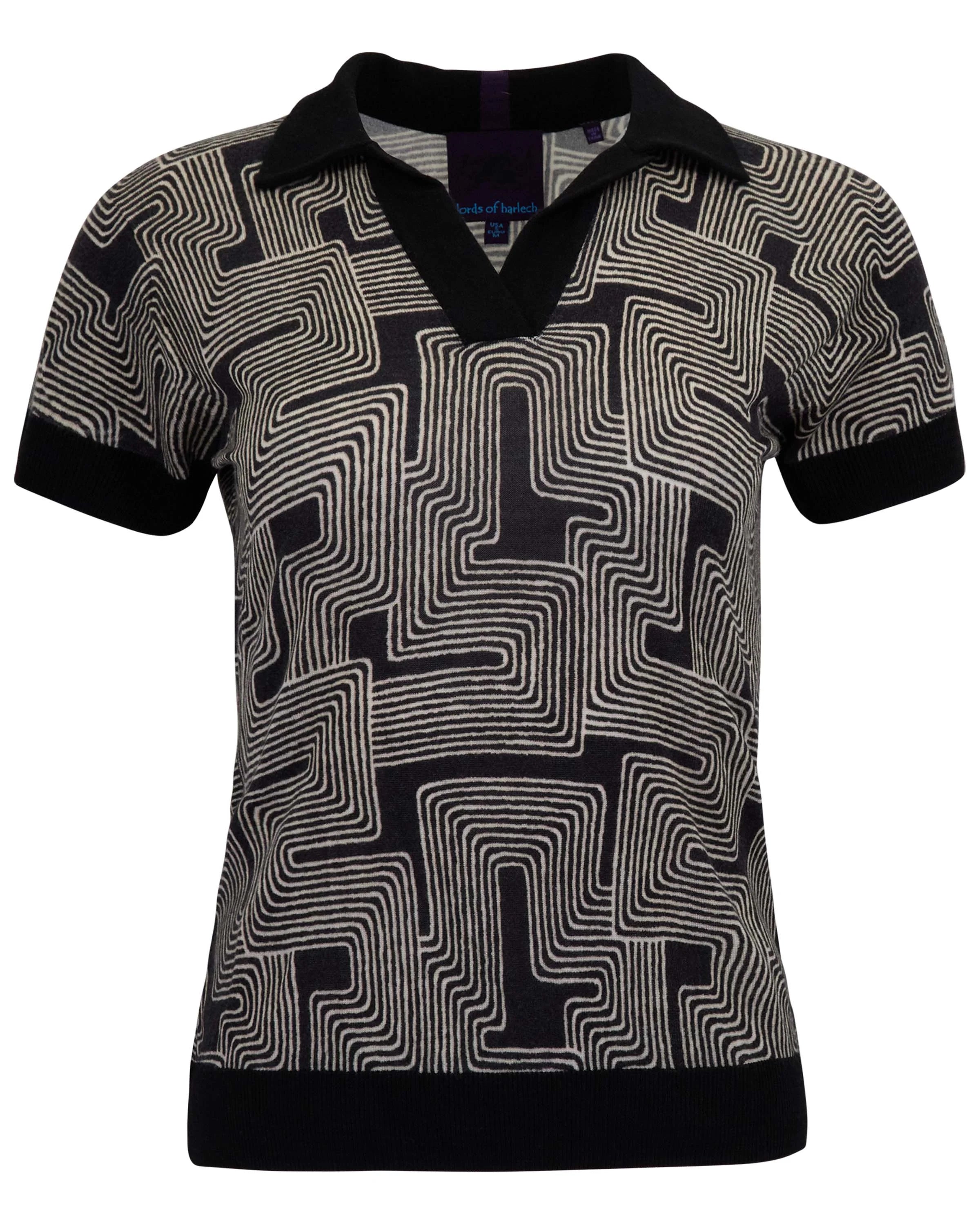 JESSICA INTER TWINE BLACK MERINO SILK CASHMERE POLO