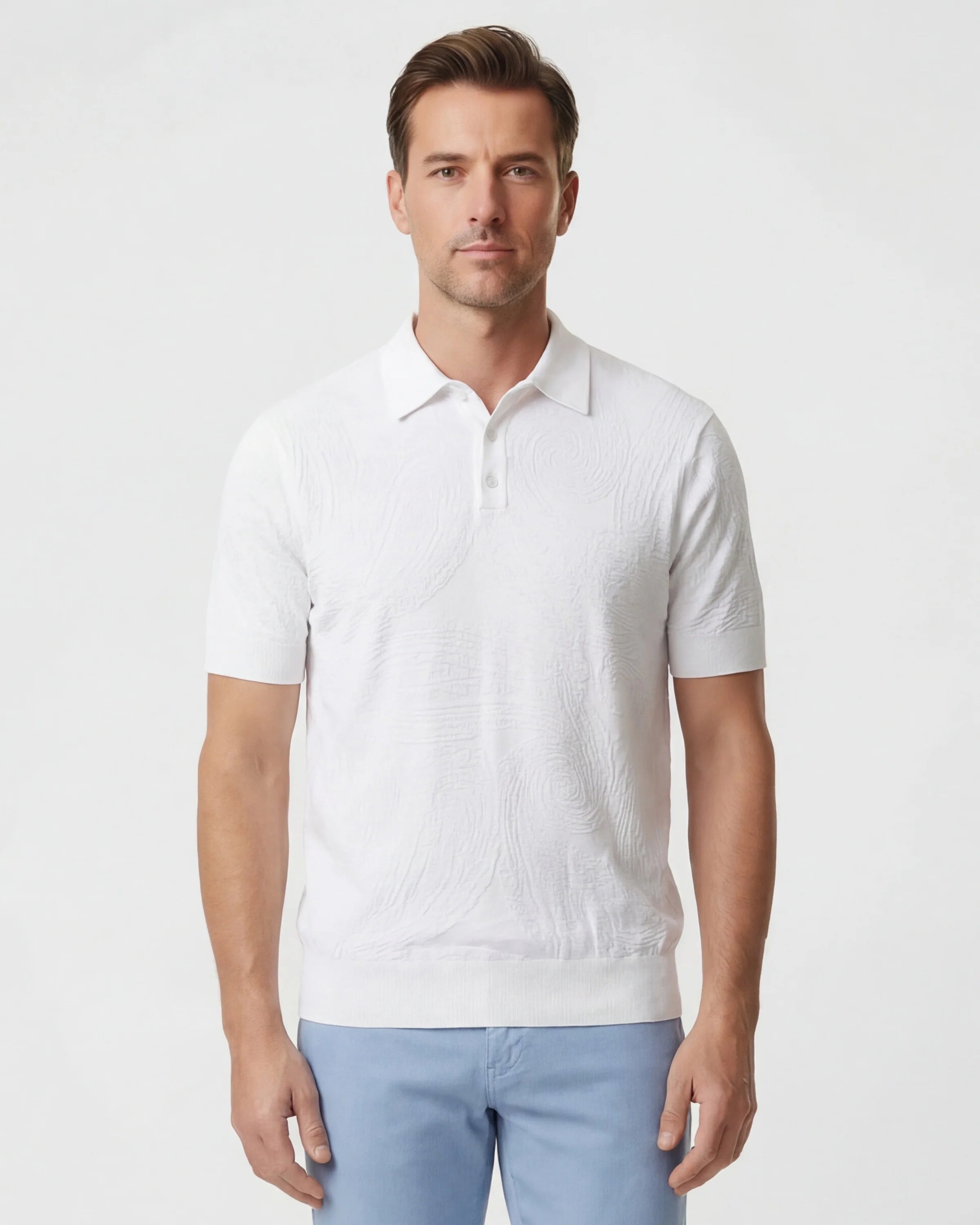 PETERSON JACQUARD LINEN COTTON POLO