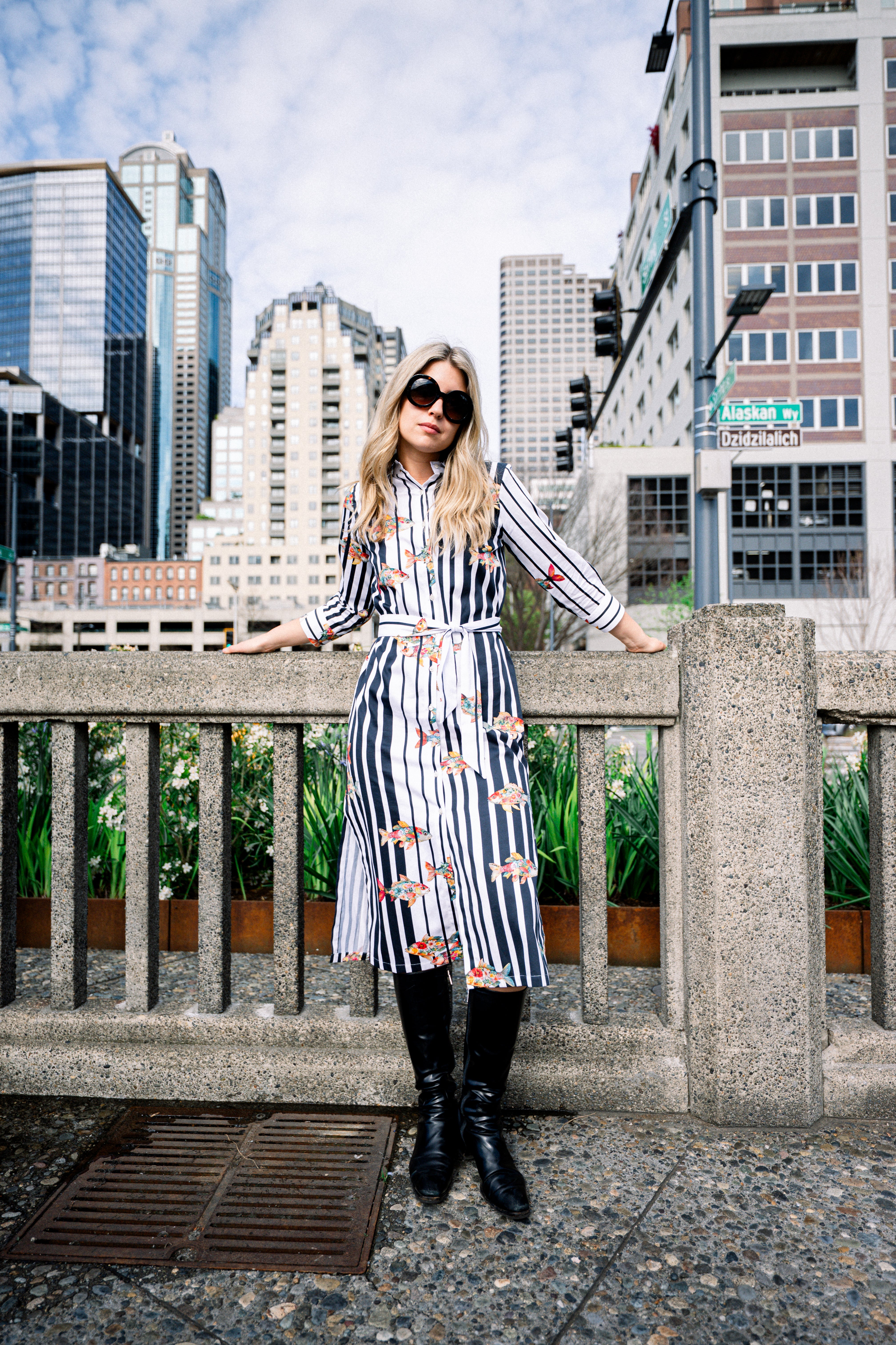 STRIPED FISH SHIRT DRESS