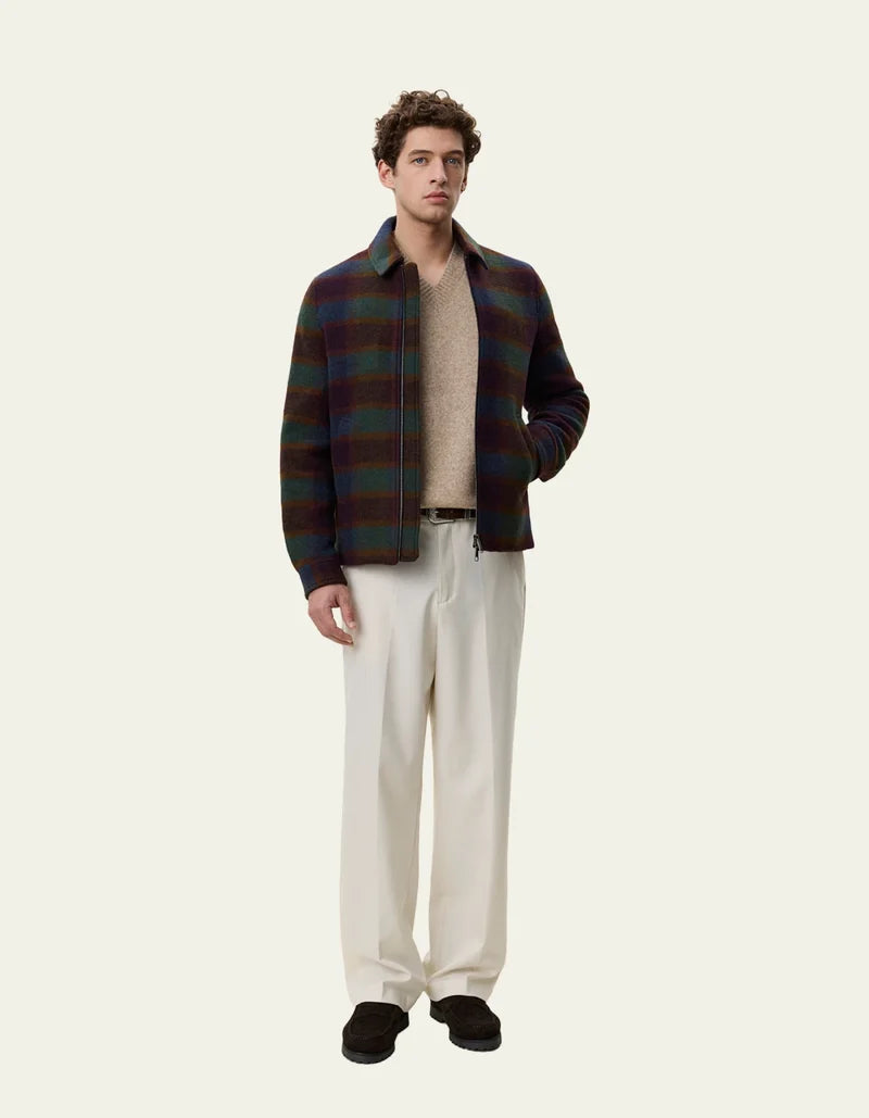 Check Wool Zipper Coach Jacket - Rosin Green