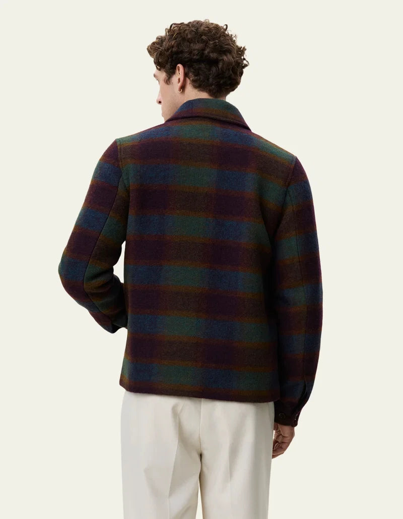 Check Wool Zipper Coach Jacket - Rosin Green