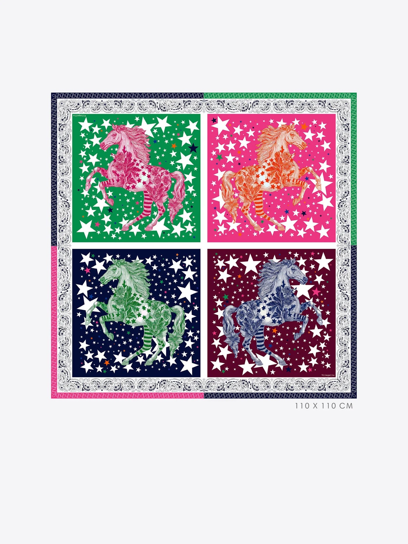 Multicolor Horses Silk Scarf