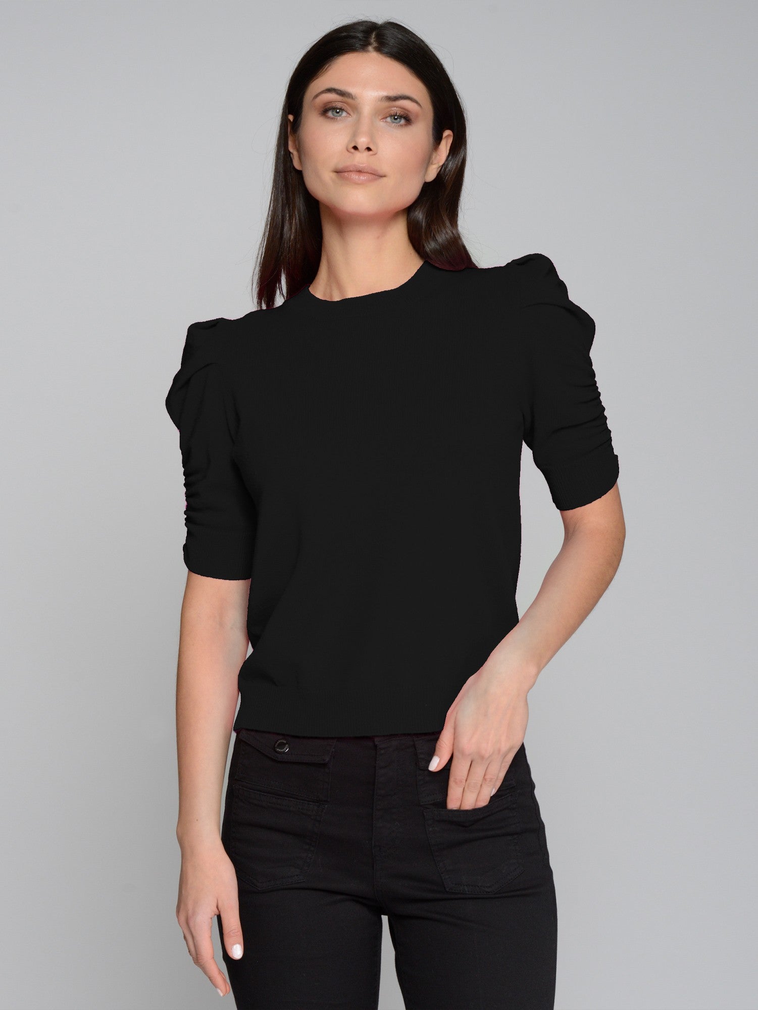 Black Puff Sleeved Sweater