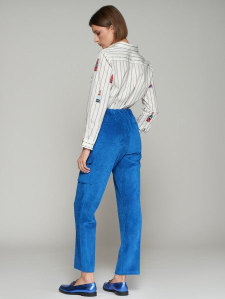 Blue Corduroy Trousers with Side Pocket