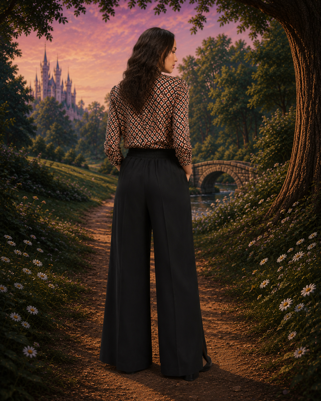 BLACK AND BROWN TWO-TONE PALAZZO PANTS
