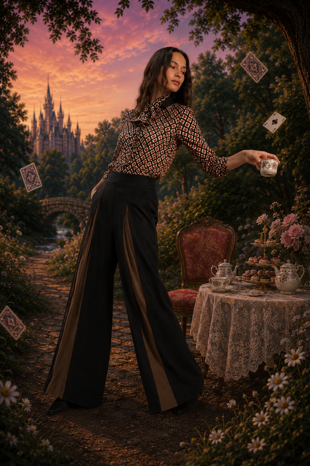 BLACK AND BROWN TWO-TONE PALAZZO PANTS