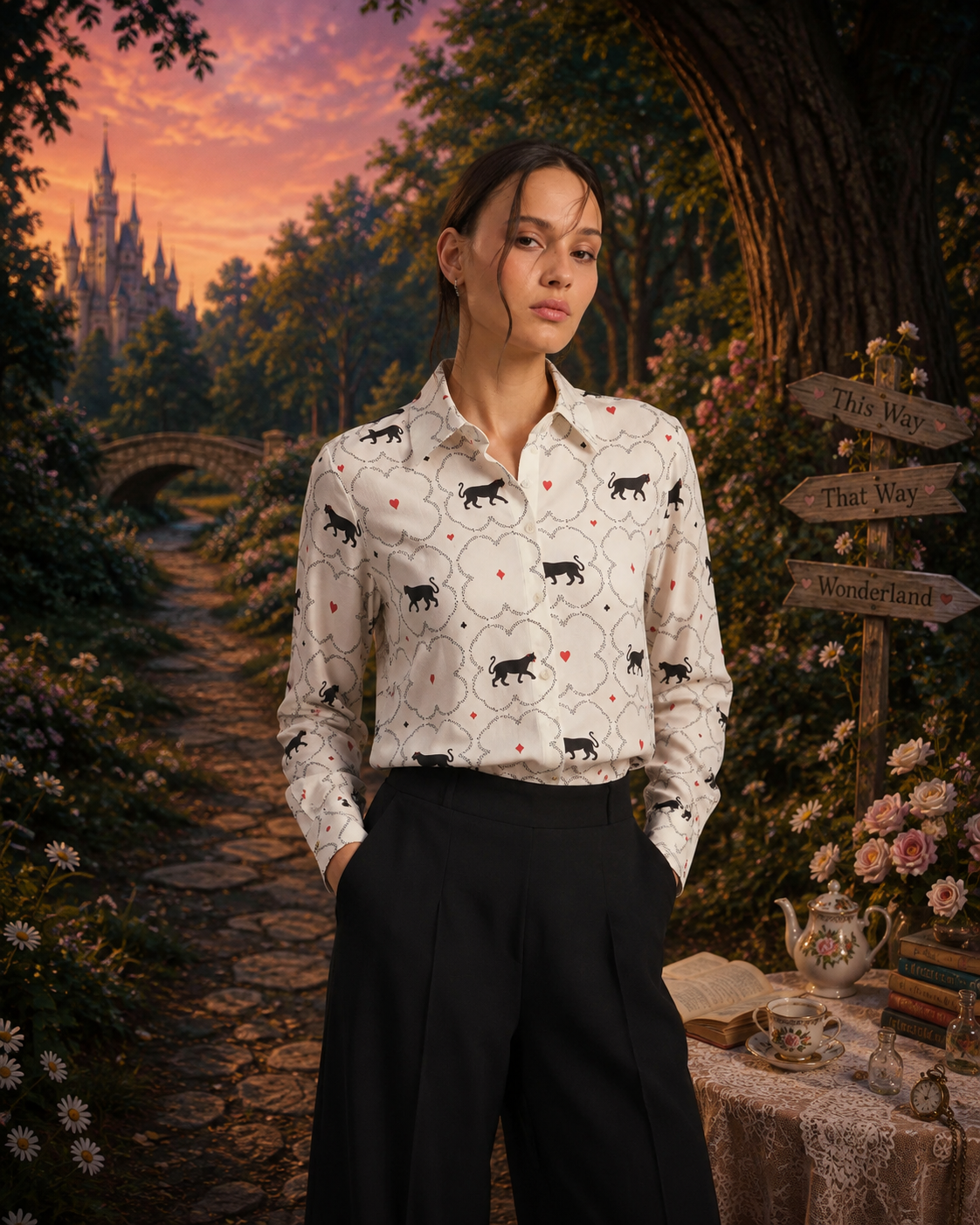 Geometric Cat Print Shirt